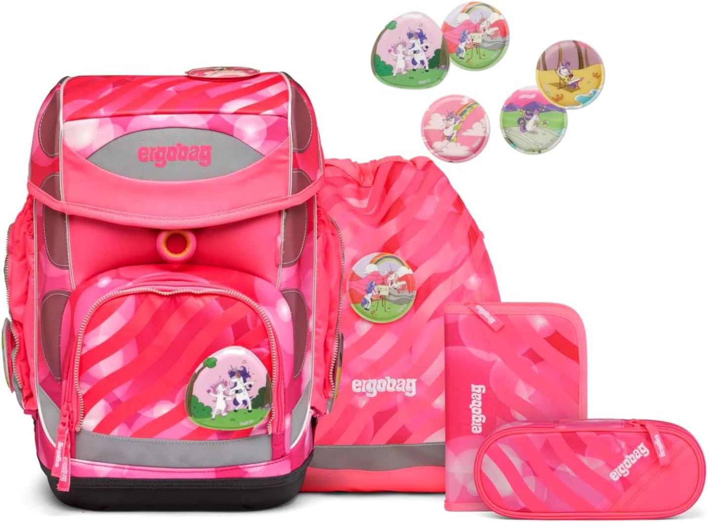 Ergonomisches Schulranzen-Set cubo, Einheitsgrösse Kuntbärbuntes Einhorn - Pink