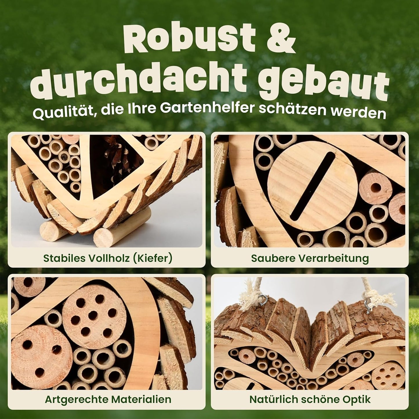 Insektenhotel Herzdesign mit Bambus Röhrchen