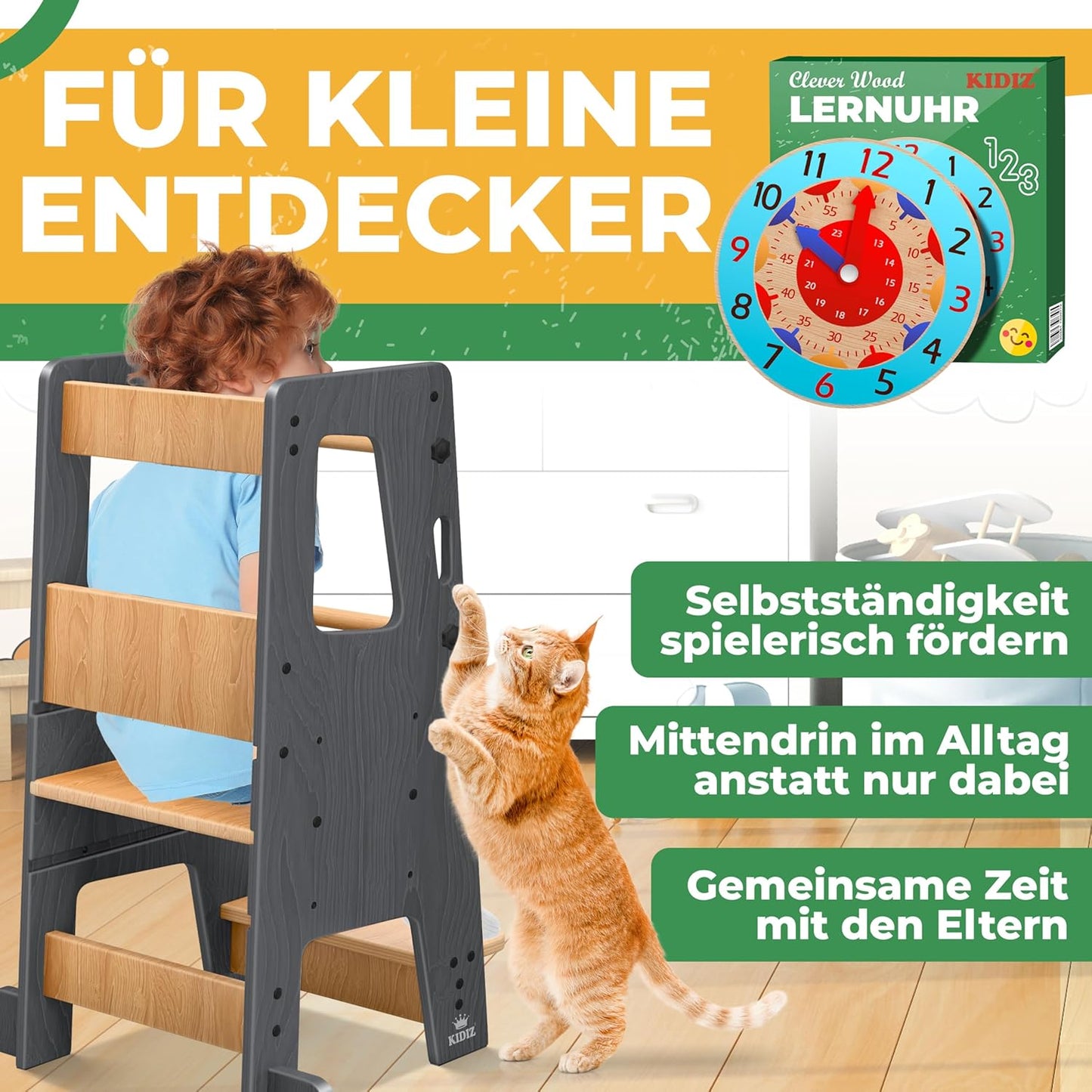 Lernturm für Kinder, Anthrazit & Kiefer
