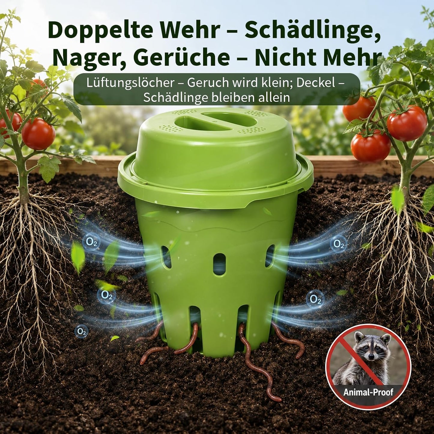 Unterirdische Komposter mit Belüftung, grün klein