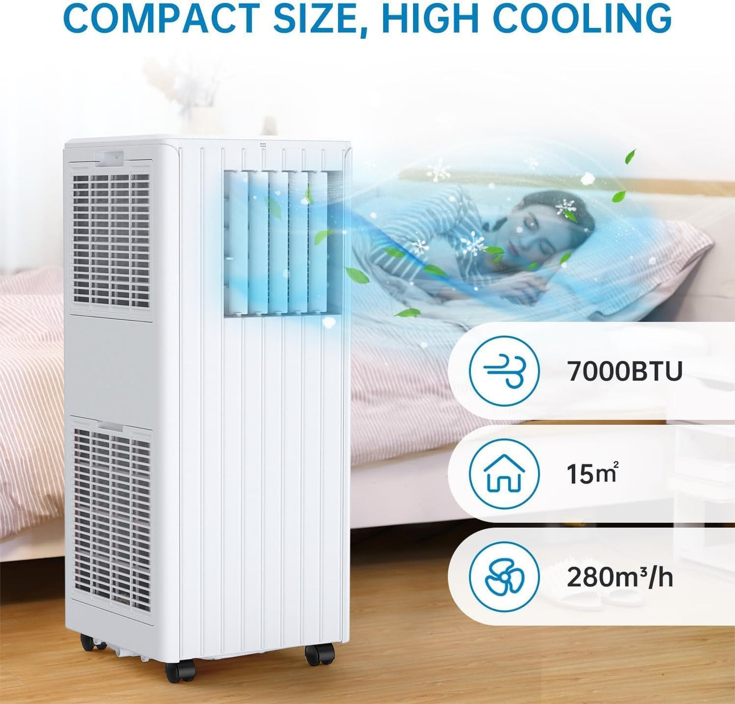 3-in-1 Mobilklimaanlage RXWAH mit Timer & Fernbedienung, Weiss 7000 BTU
