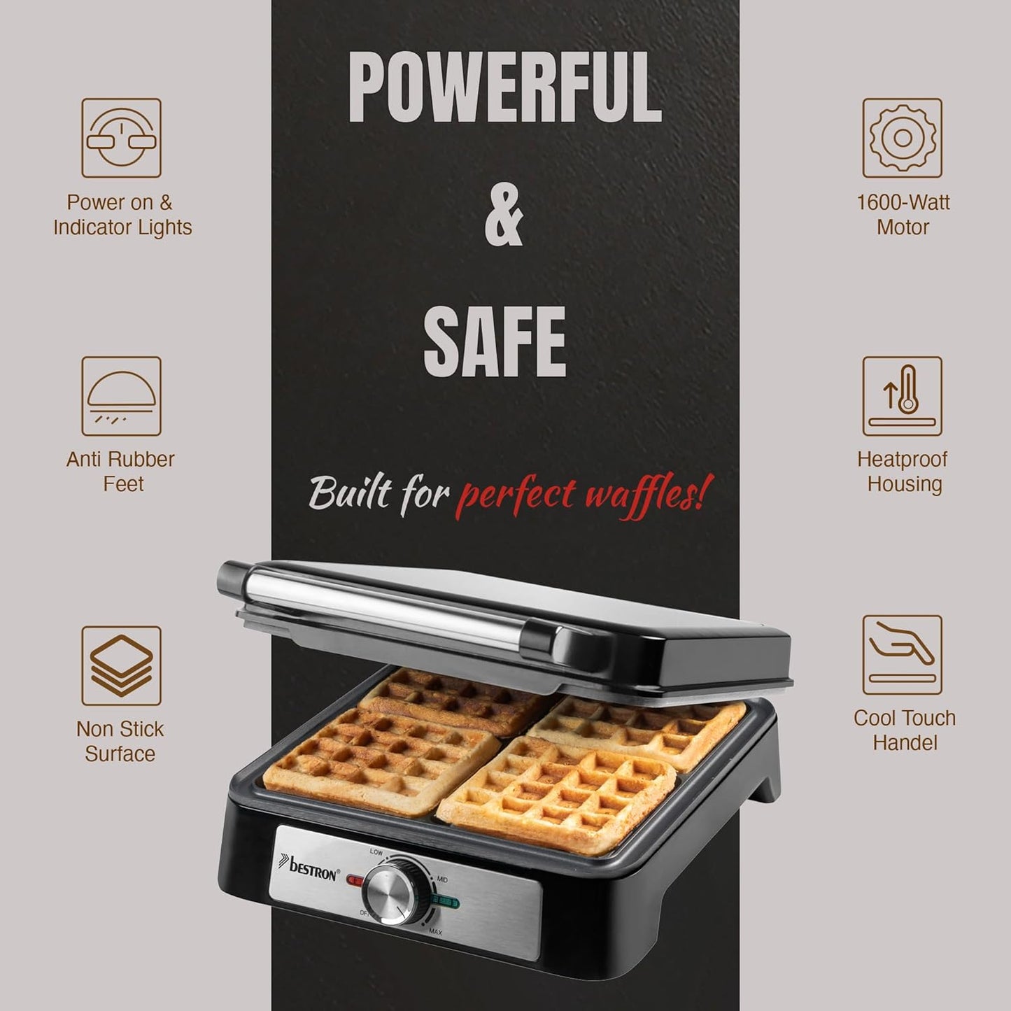 Belgisches Waffeleisen für 4 Waffeln, 4 Waffeln Silber