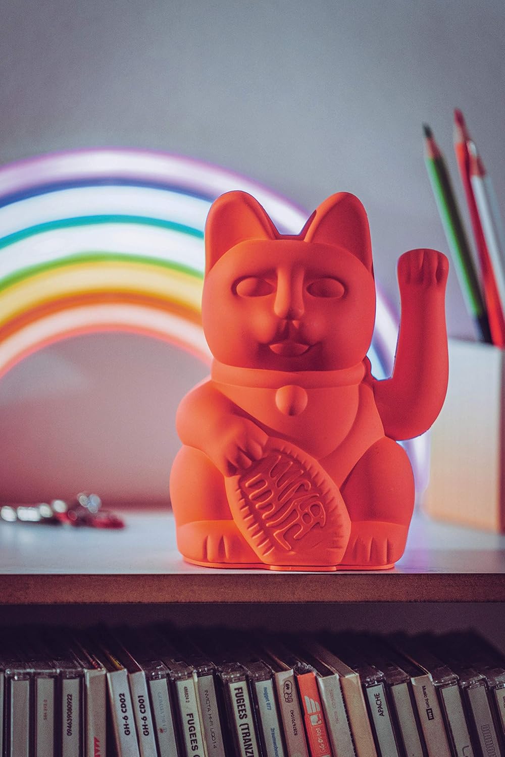 Winkekatze, 15x10,5x8,5 cm Neon Orange
