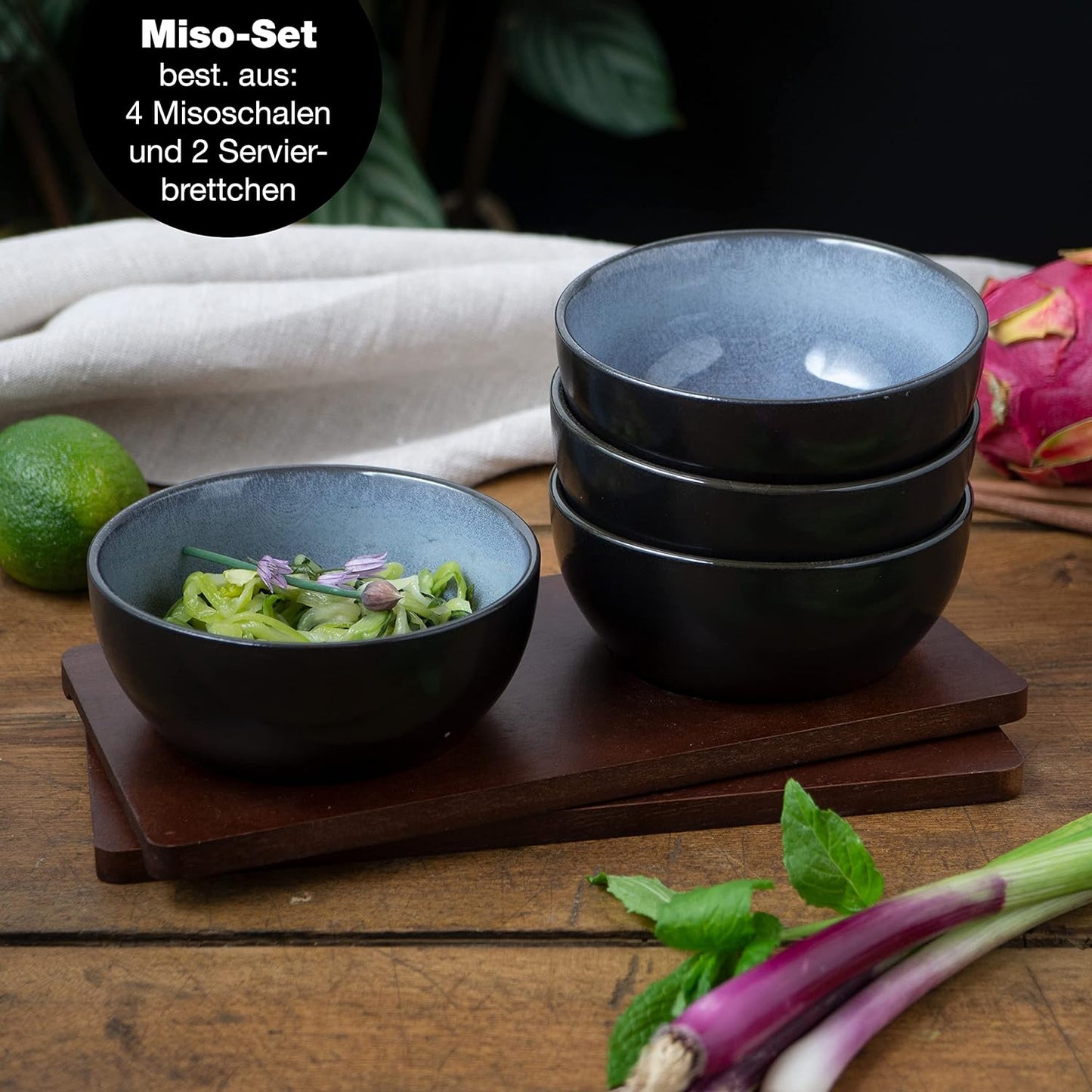 VIDA Miso Schüssel Set, 4x Grosse Dip-Schälchen