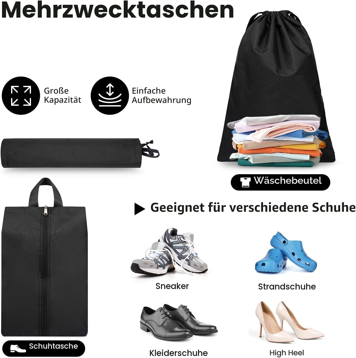 Kompakte Reise-Organizer Packwürfel (4er Set), Schwarz 4 Set