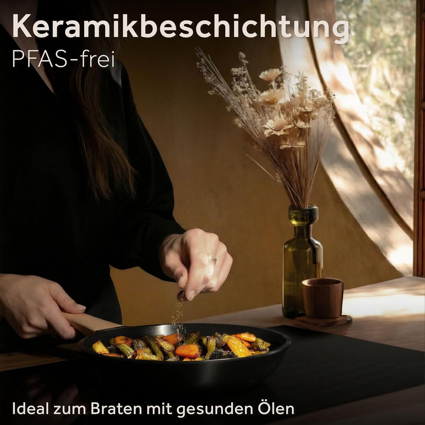 3-teiliges Pfannenset, Schwarz/Keramik 20, 24, 28 cm (ohne Deckel)