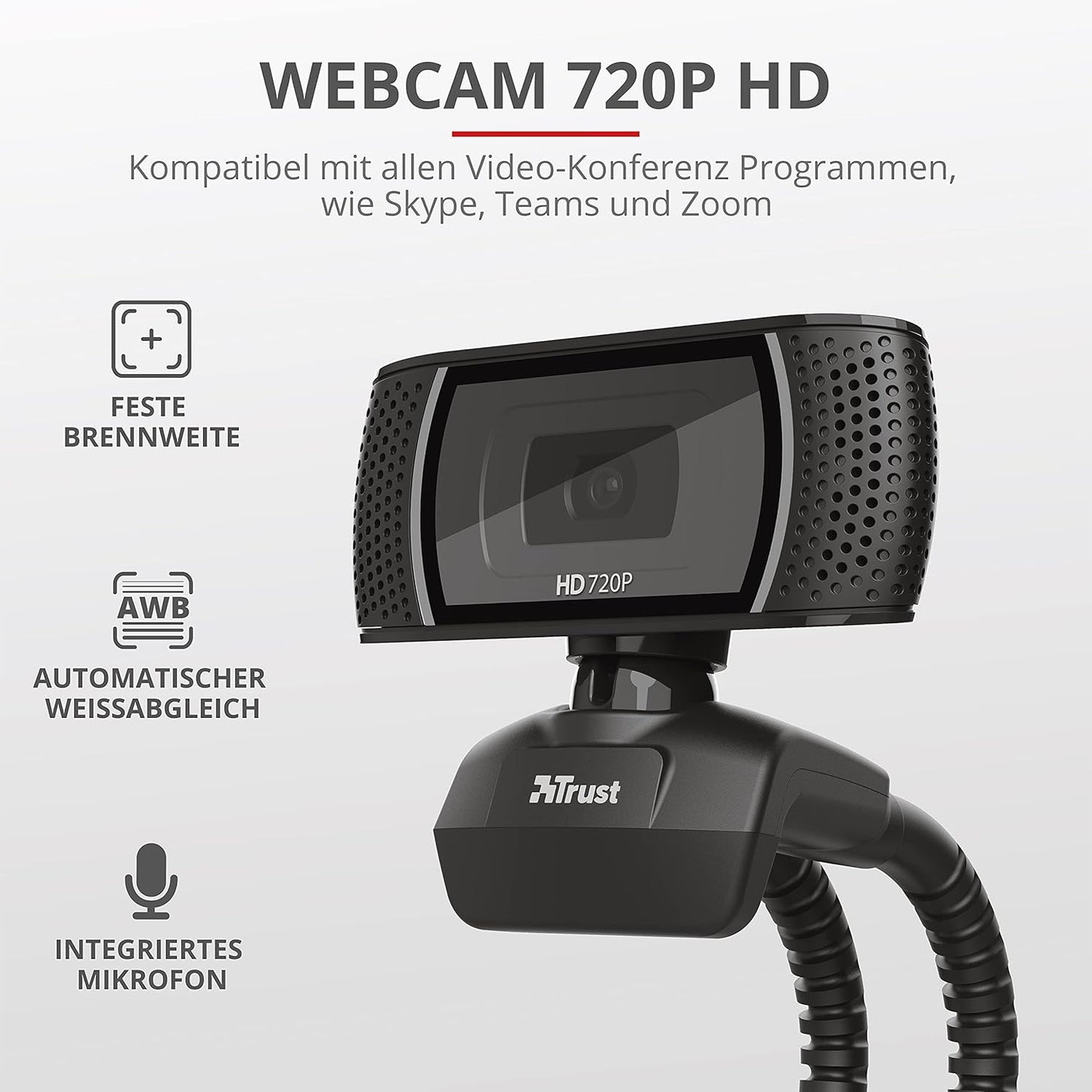 Trino HD Webcam mit Mikrofon und flexiblem Ständer, Trino