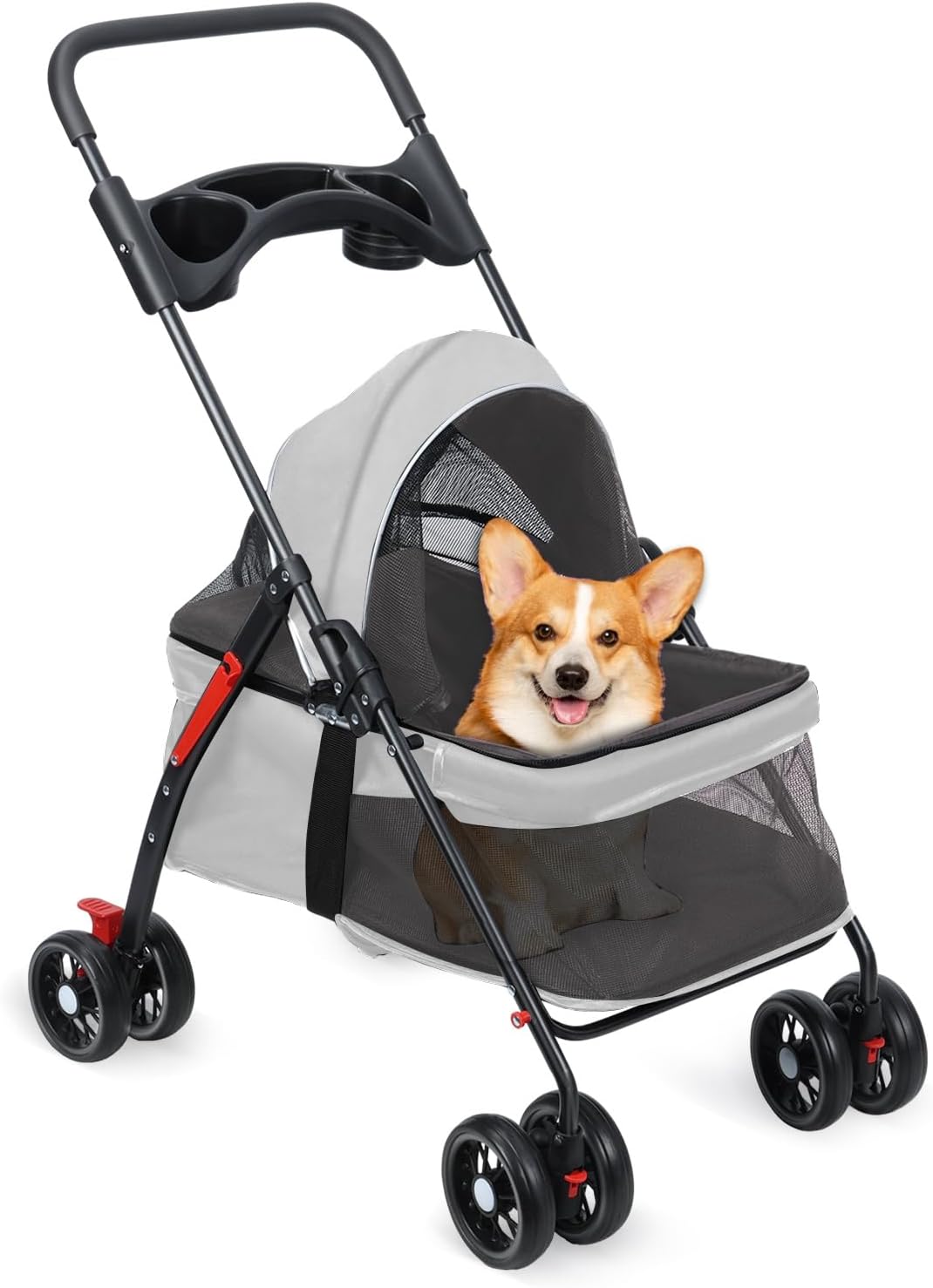 Faltbarer Haustier-Kinderwagen für Hunde und Katzen, grau