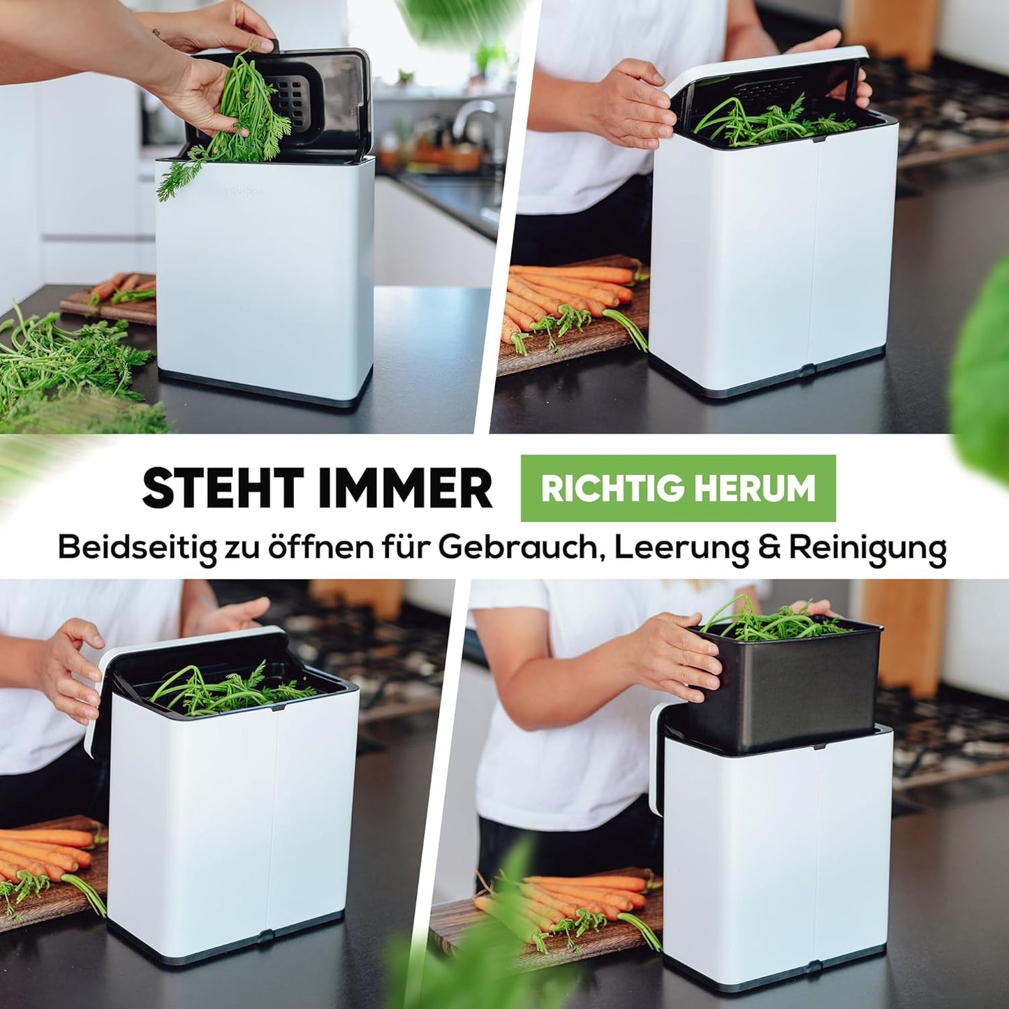 Komposteimer mit Geruchsfilter, Weiß matt 6l