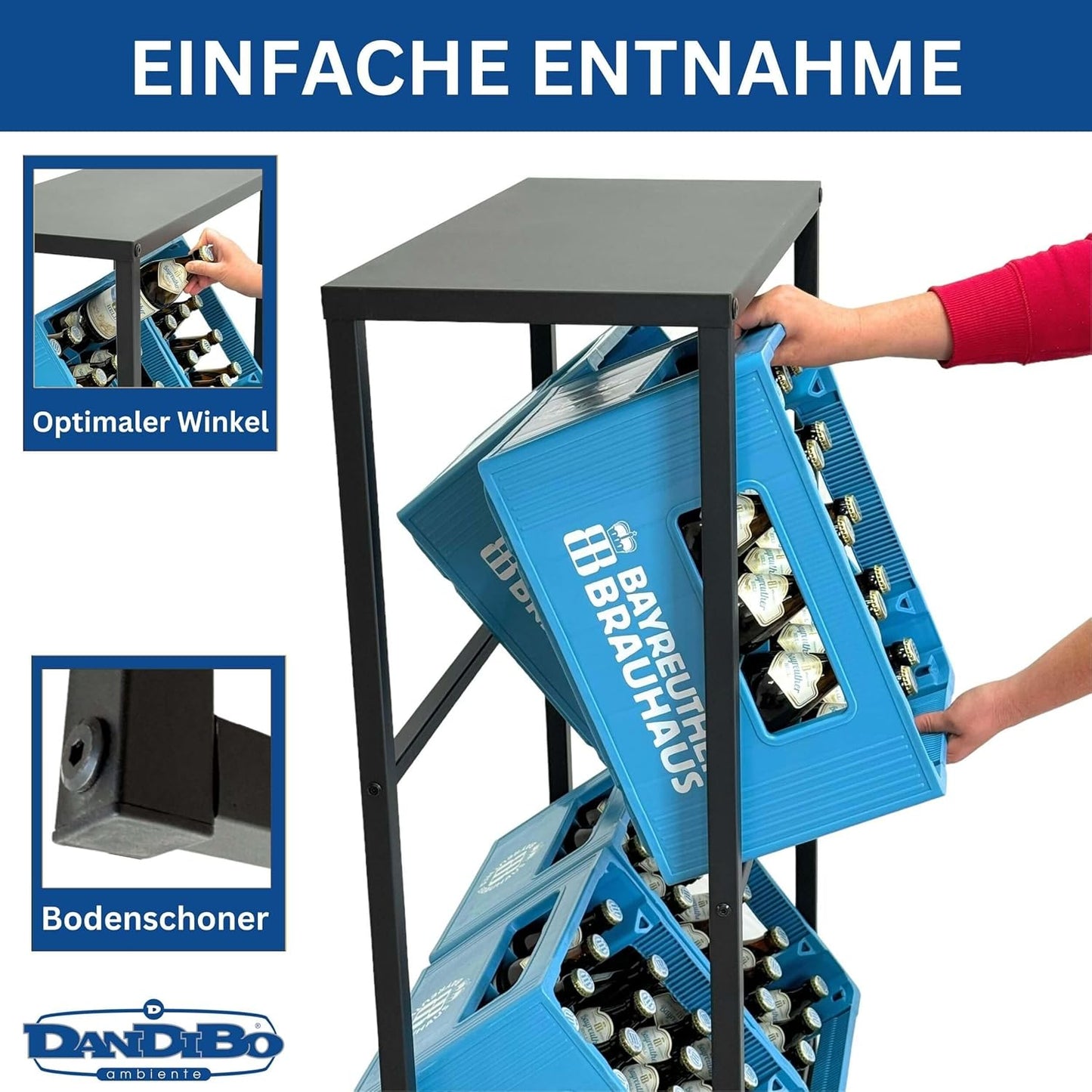 Getränkekistenregal mit Ablage für 4 Kisten, 4 Kisten Breite 69 cm