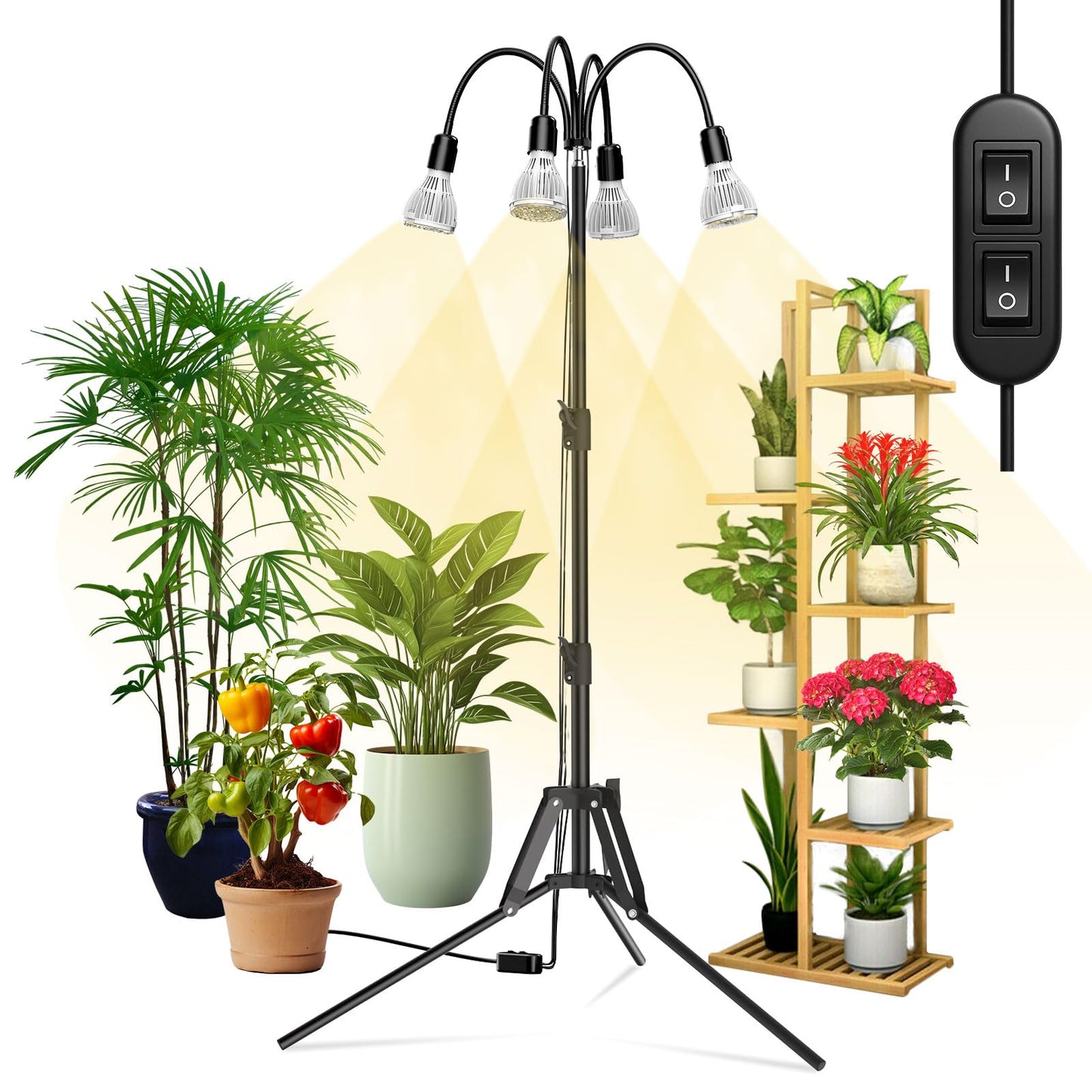 LED Pflanzenlampe mit verstellbarem Stativ und 4 Schwanenhälsen, 120W mit Ständer