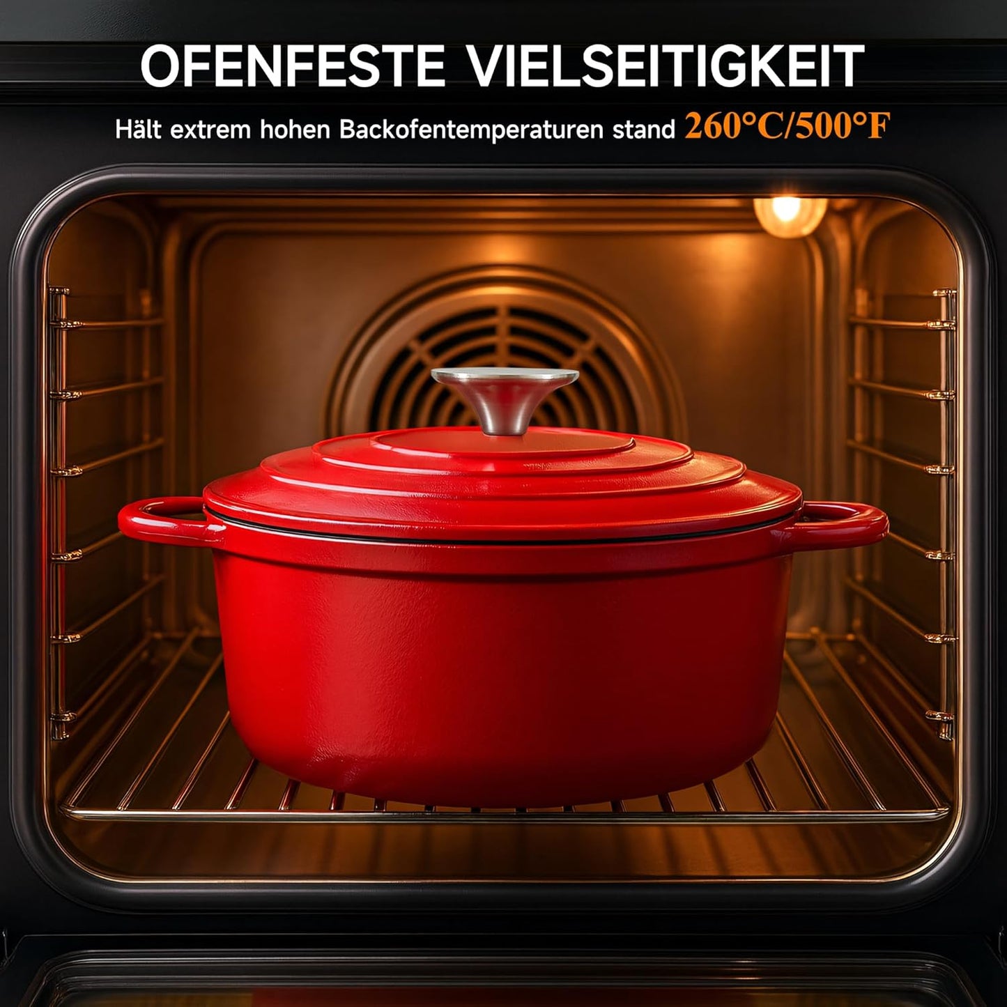 Schmortopf mit Deckel & Topflappen, 26cm/5L Rot mit cremeweiß