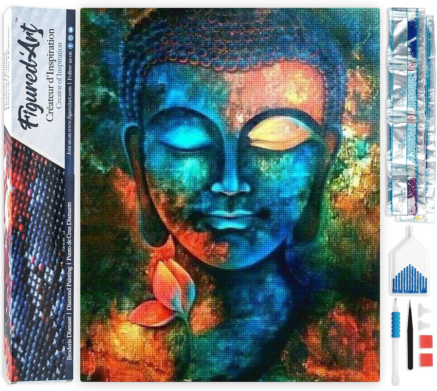 Diamond Painting, 40 x 50 cm, Buddha bunt 40x50cm (Ohne Rahmen)