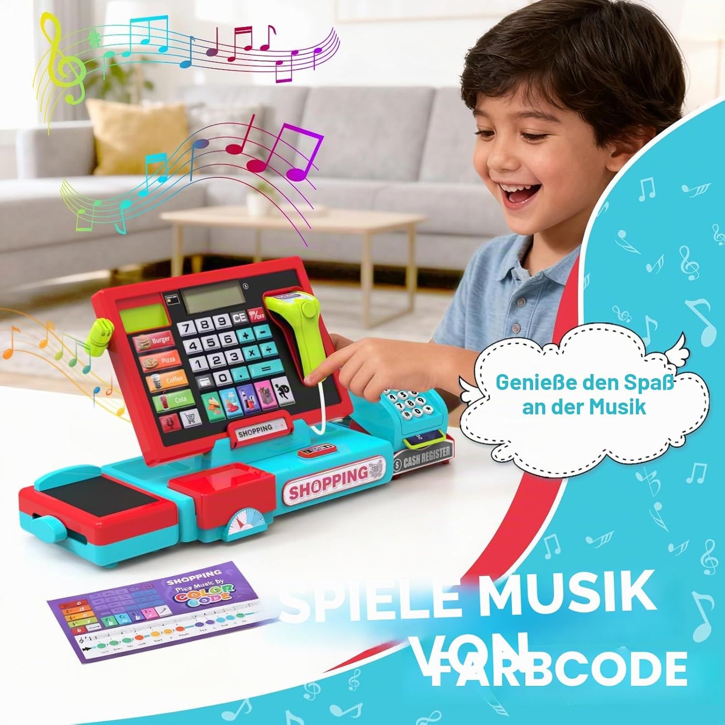 Elektronische Kinderkasse mit Scanner und Zubehör, Rot