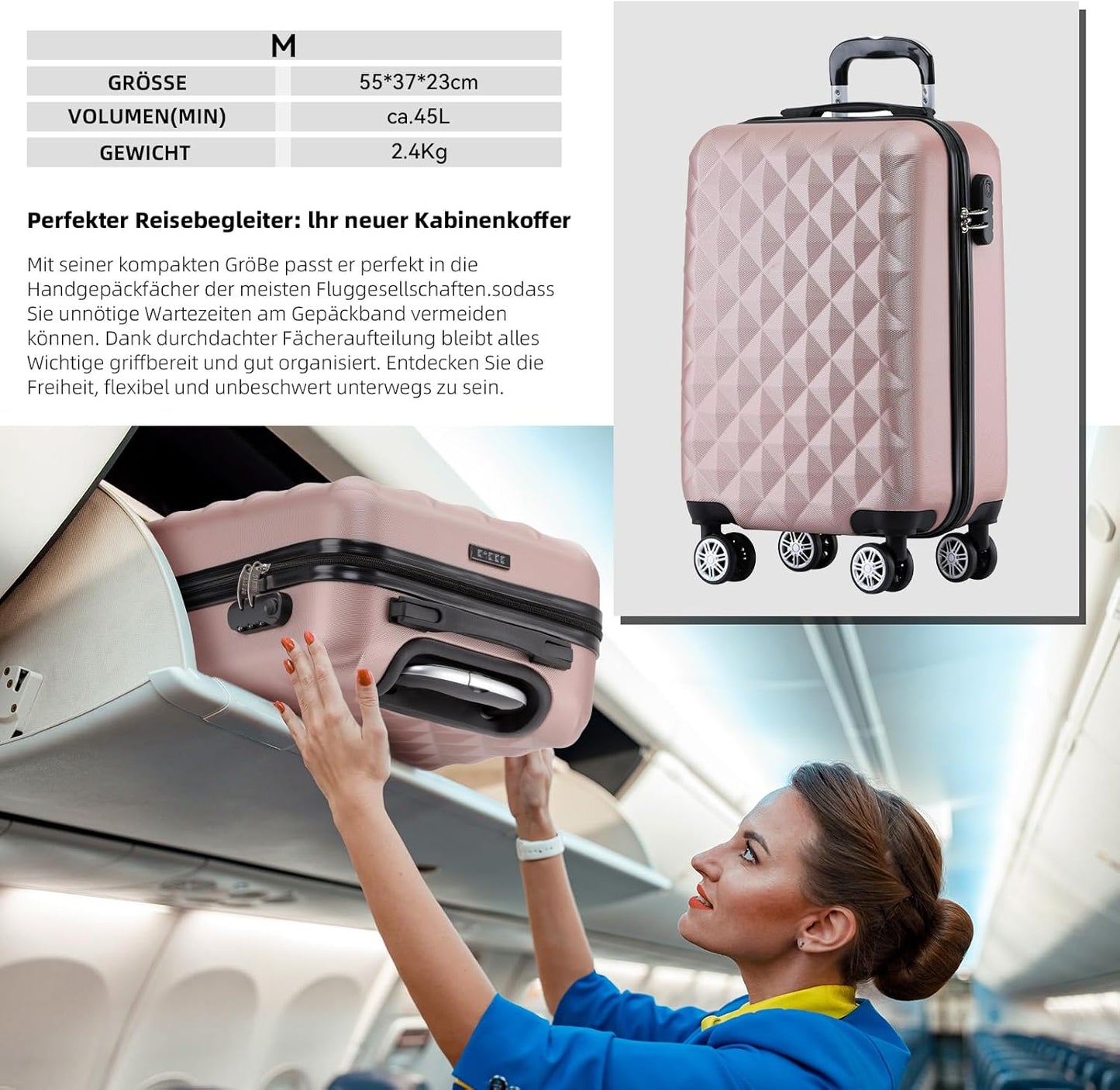 Zwillingsrollen Hartschalenkoffer-Set M, Rosa Gold M
