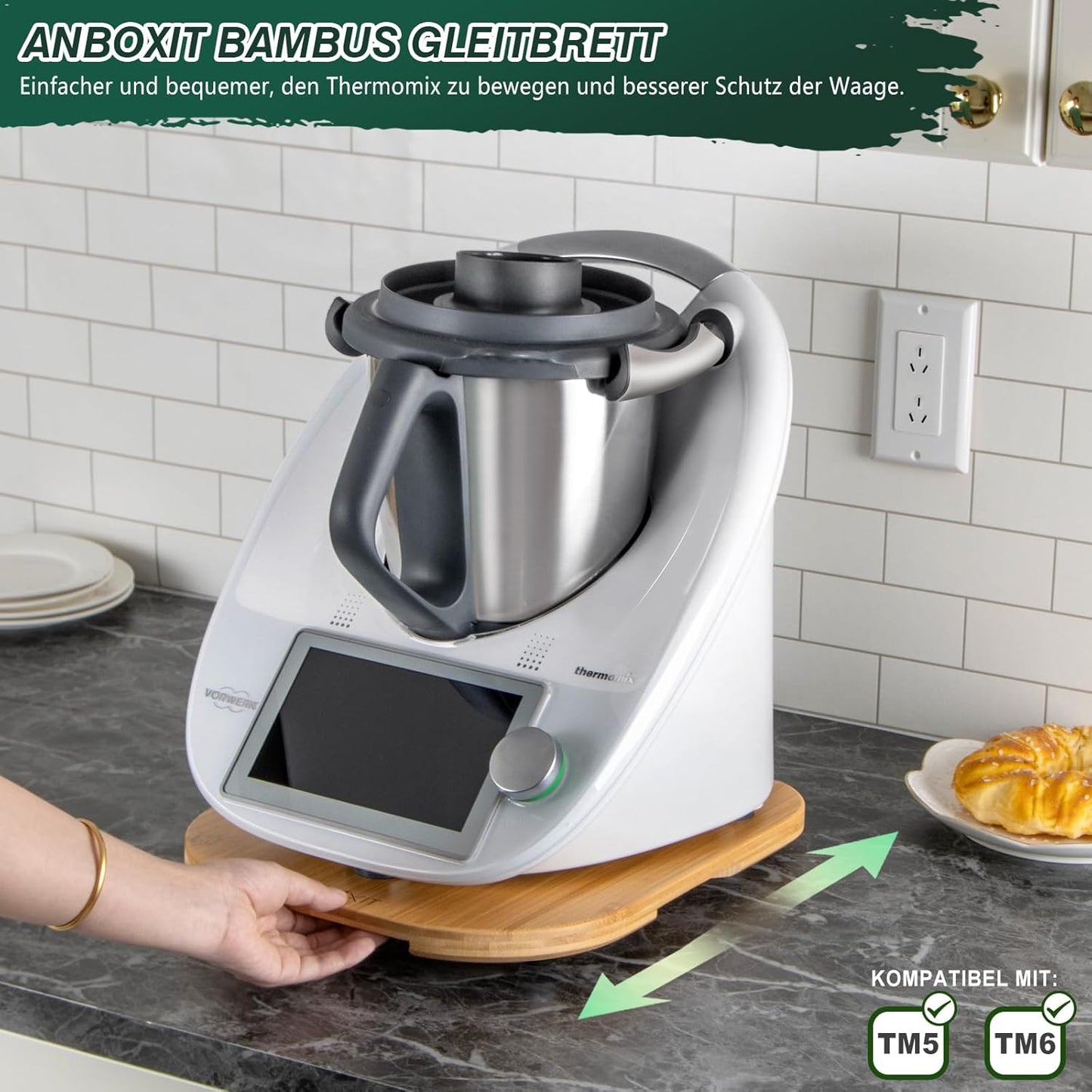 Gleitbrett für Thermomix TM6/TM5 mit Rollen, Bambus