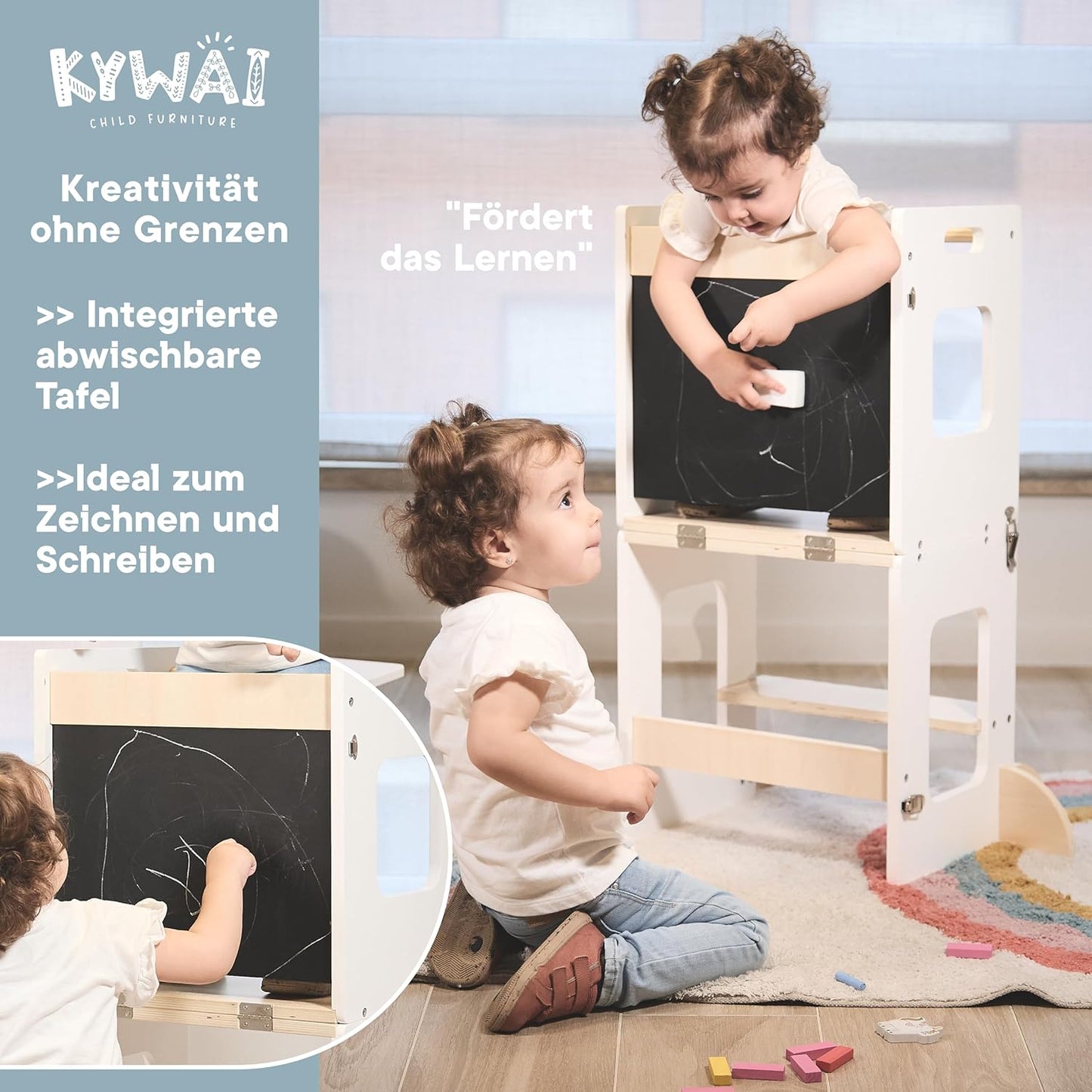 Klappbarer Lernturm mit Tafel