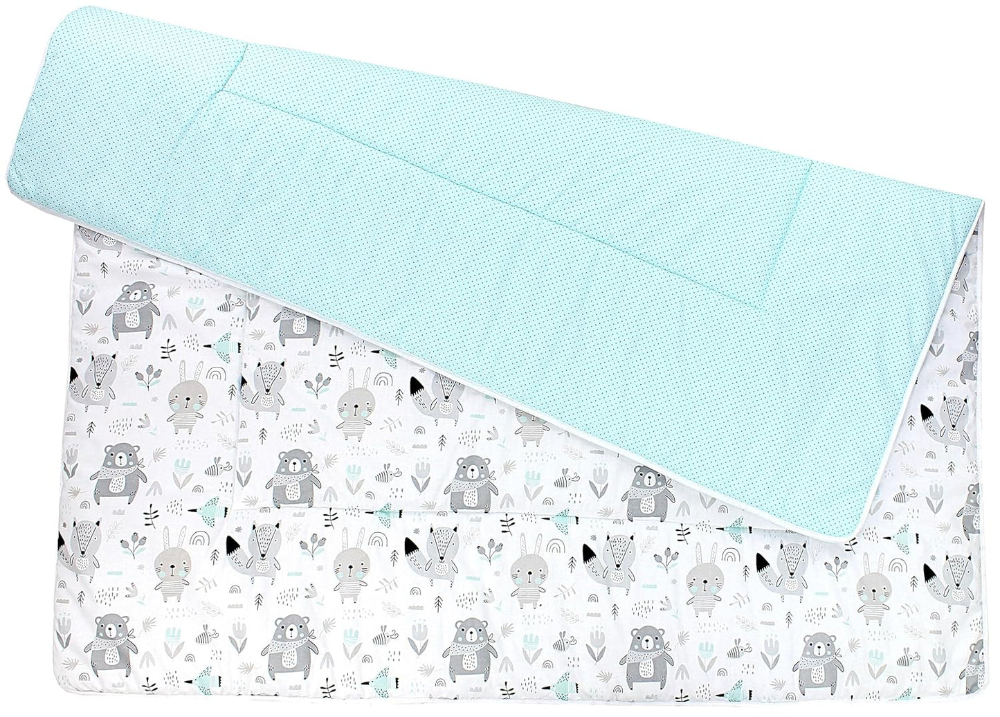 XXL Krabbeldecke Bären & Füchse 120x120 cm, Bären / Füchse / Mint