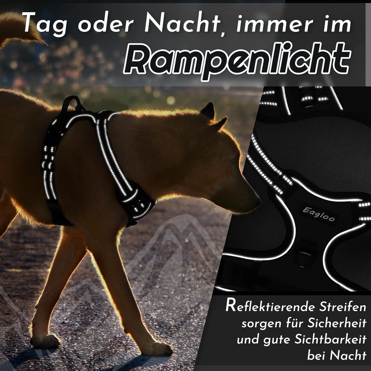 Anti-Zug Hundegeschirr, M (1er Pack) Schwarz