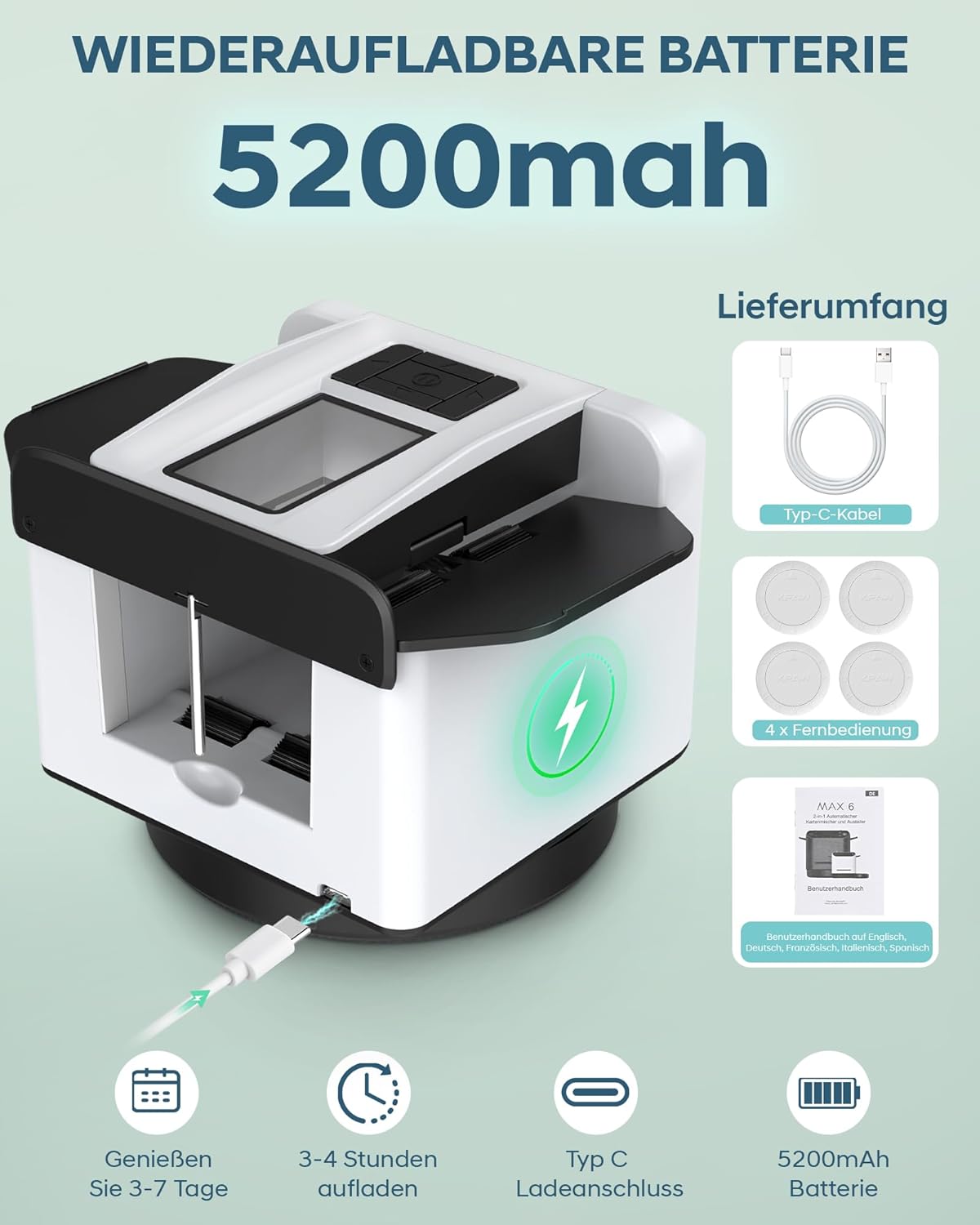 Automatischer Kartenmischer mit Verteiler, für 12 Decks, Weiß