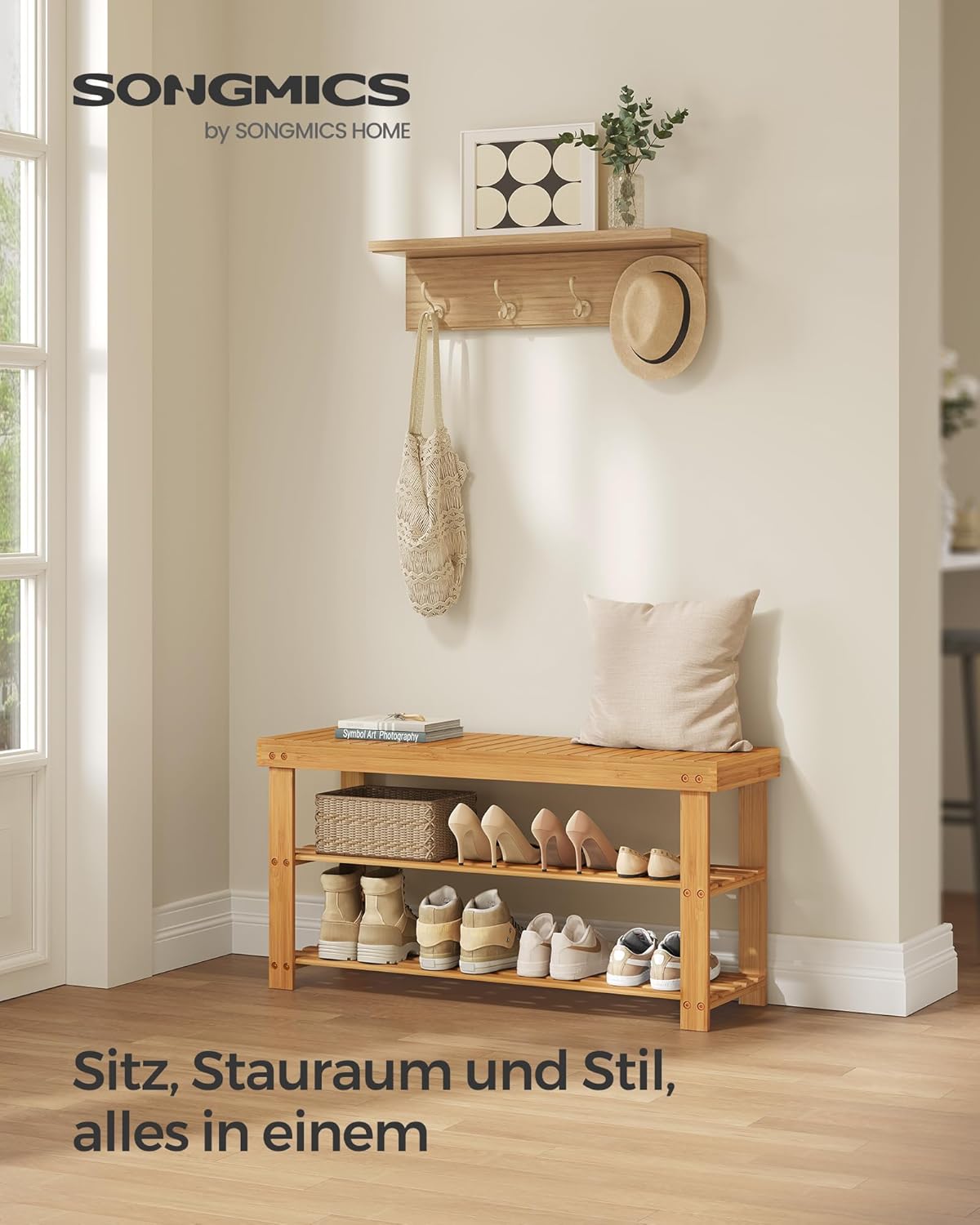 Schuhregal LBS90N, Naturfarben 90L cm ohne Sitzfläche