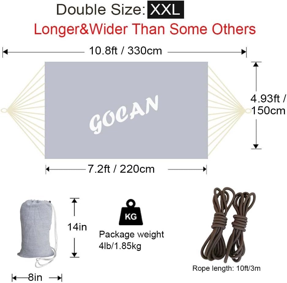 Hängematte für 2 Personen, XXL (330cm), Grau