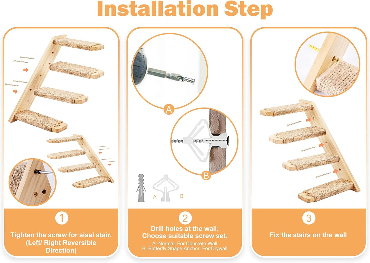 Kletterwand-Set für Katzen, 2PC Vier Stufen + 2PC Katze Wandregal