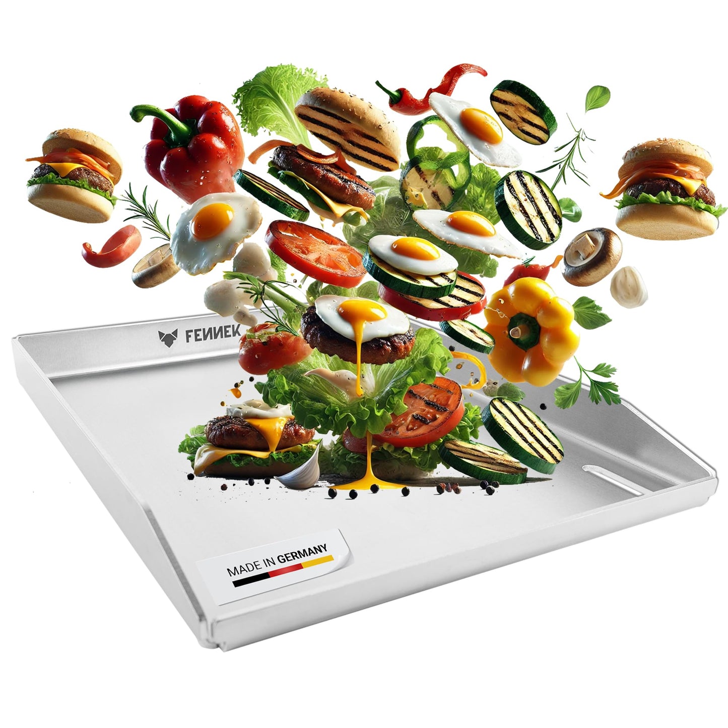 Teppanyaki Grillplatte mit Ablaufloch, FENNEK Plancha 40 x 30 cm mit Vorderkante
