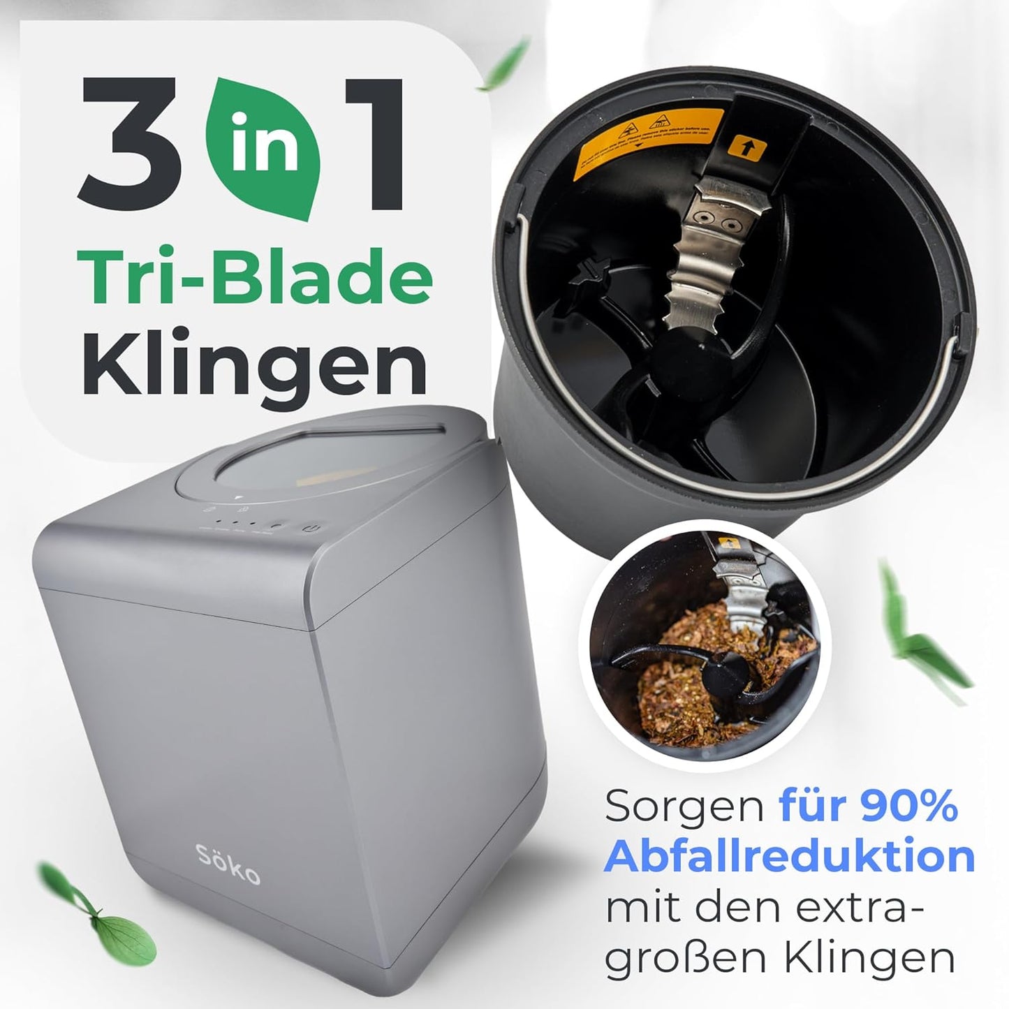 Elektrischer Schnellkomposter mit Aktivkohle-Filtern, Grau Mit Fensterdeckel
