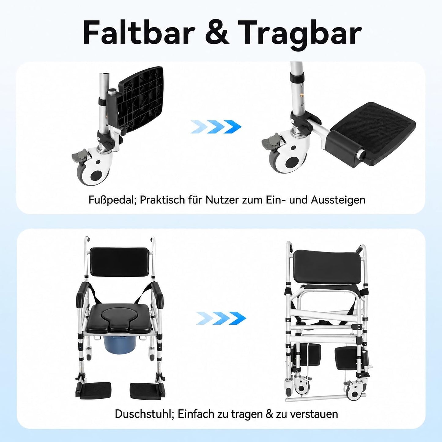 Klappbarer Duschrollstuhl mit Rädern