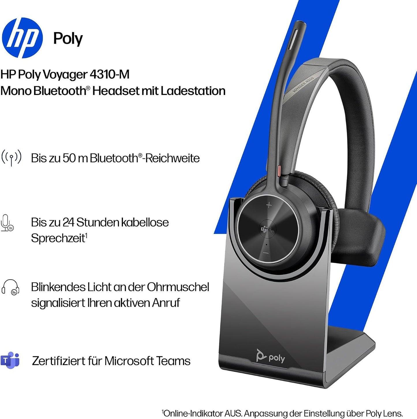 Voyager 4310 UC-Headset mit Ladestation, 2024 Version (USB-C & USB-A)