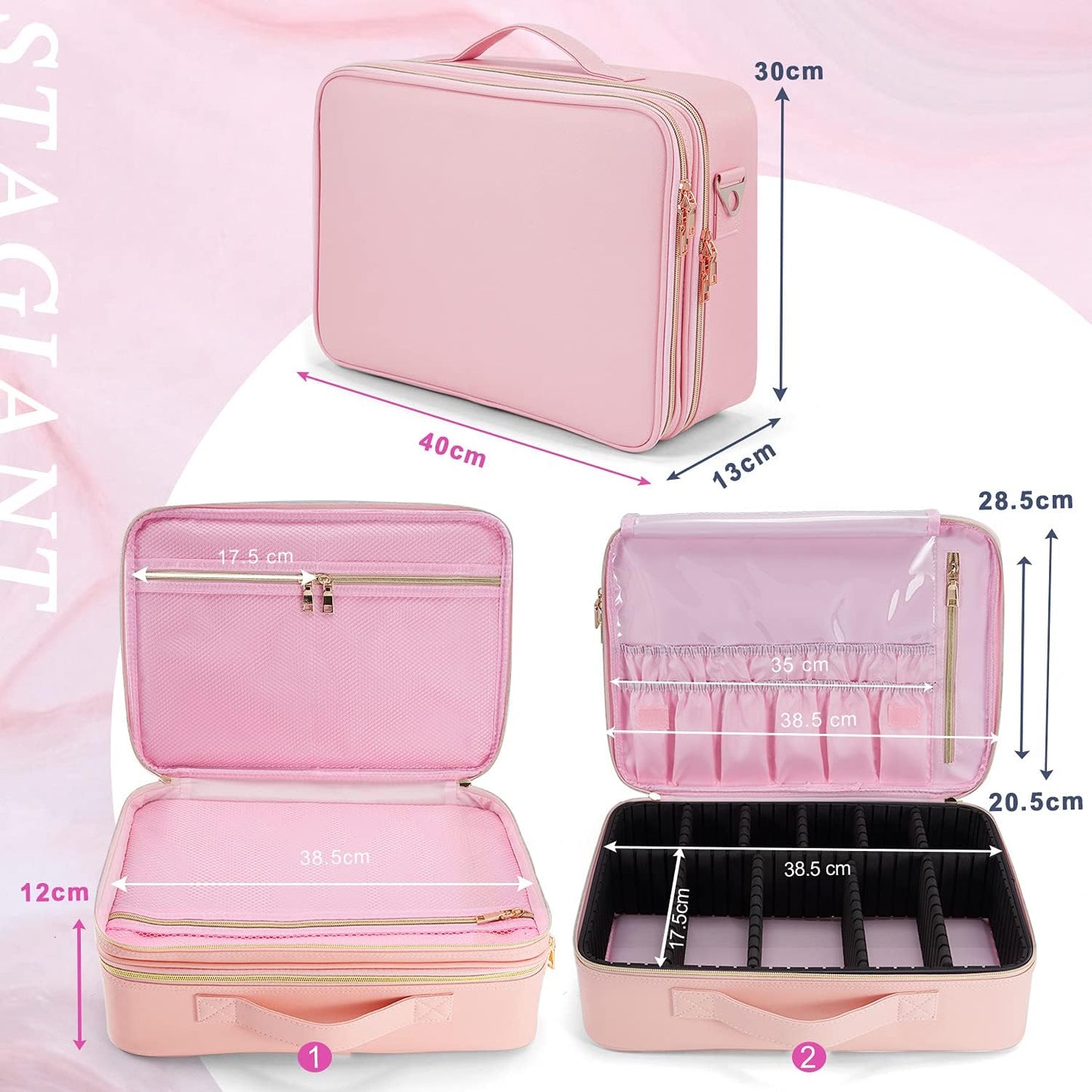 Kosmetiktasche mit verstellbaren Trennern, Rosa