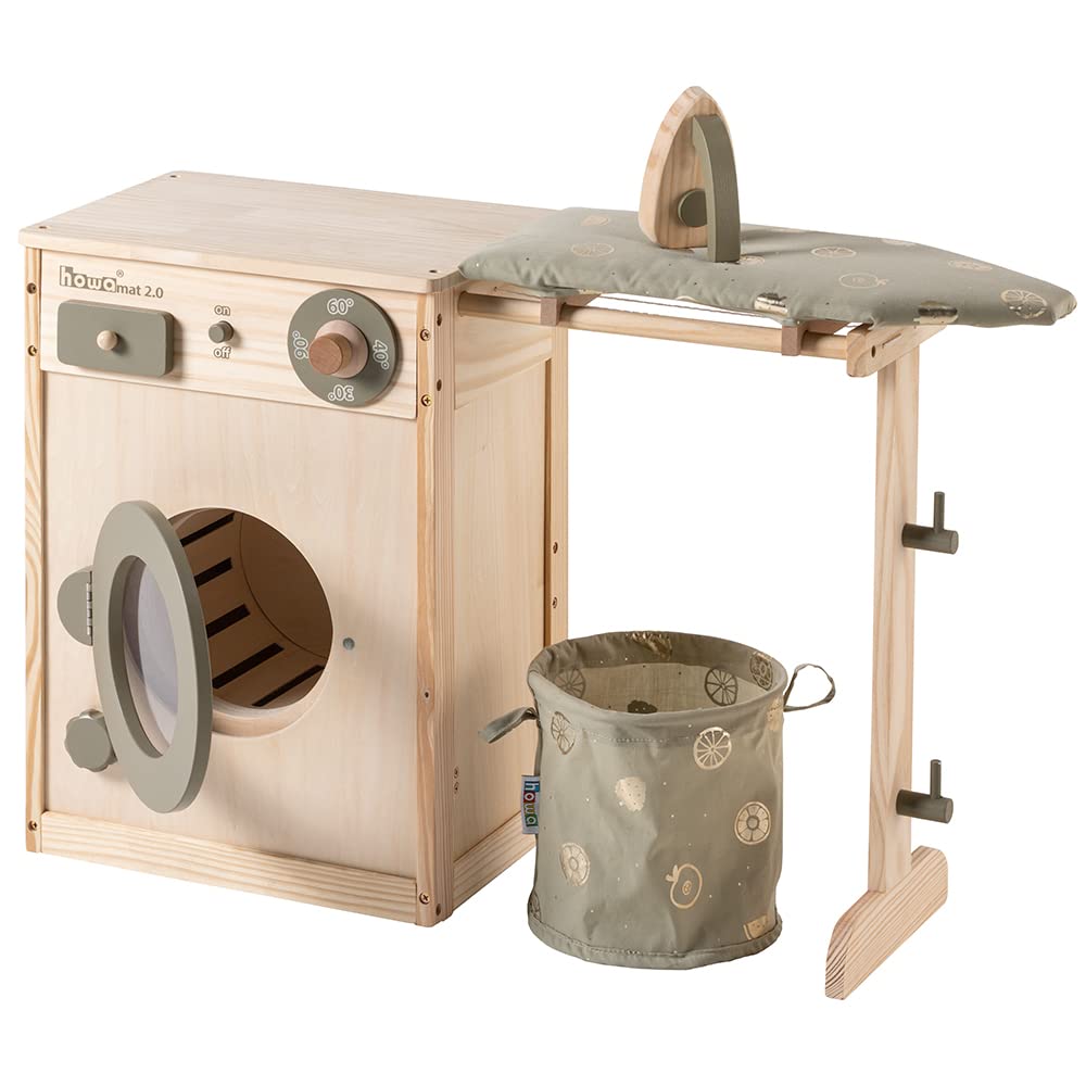 Kinderwaschmaschine mit Wäscheleine, Bügelbrett, Wäschekorb und Bügeleisen