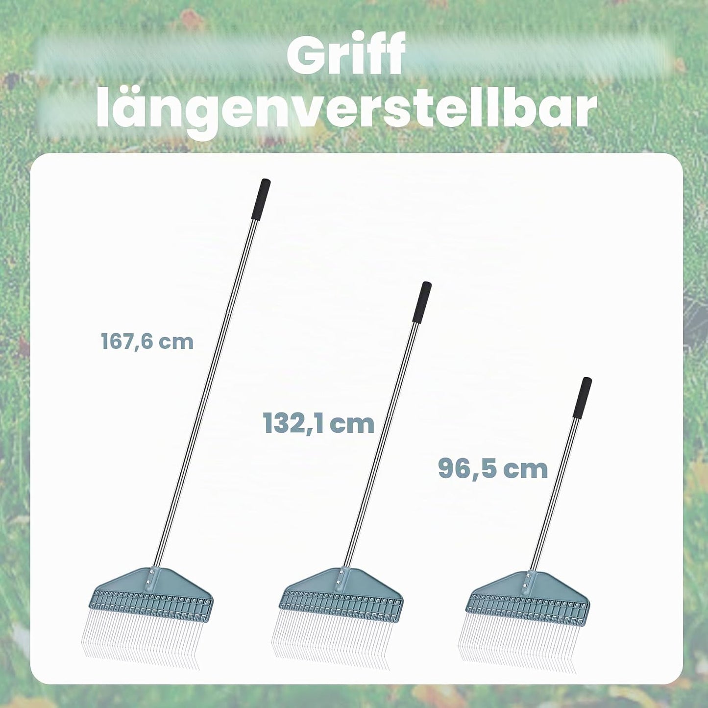Verstellbarer Laubbesen mit Winkelzahnkopf, Winkelzahnrechen