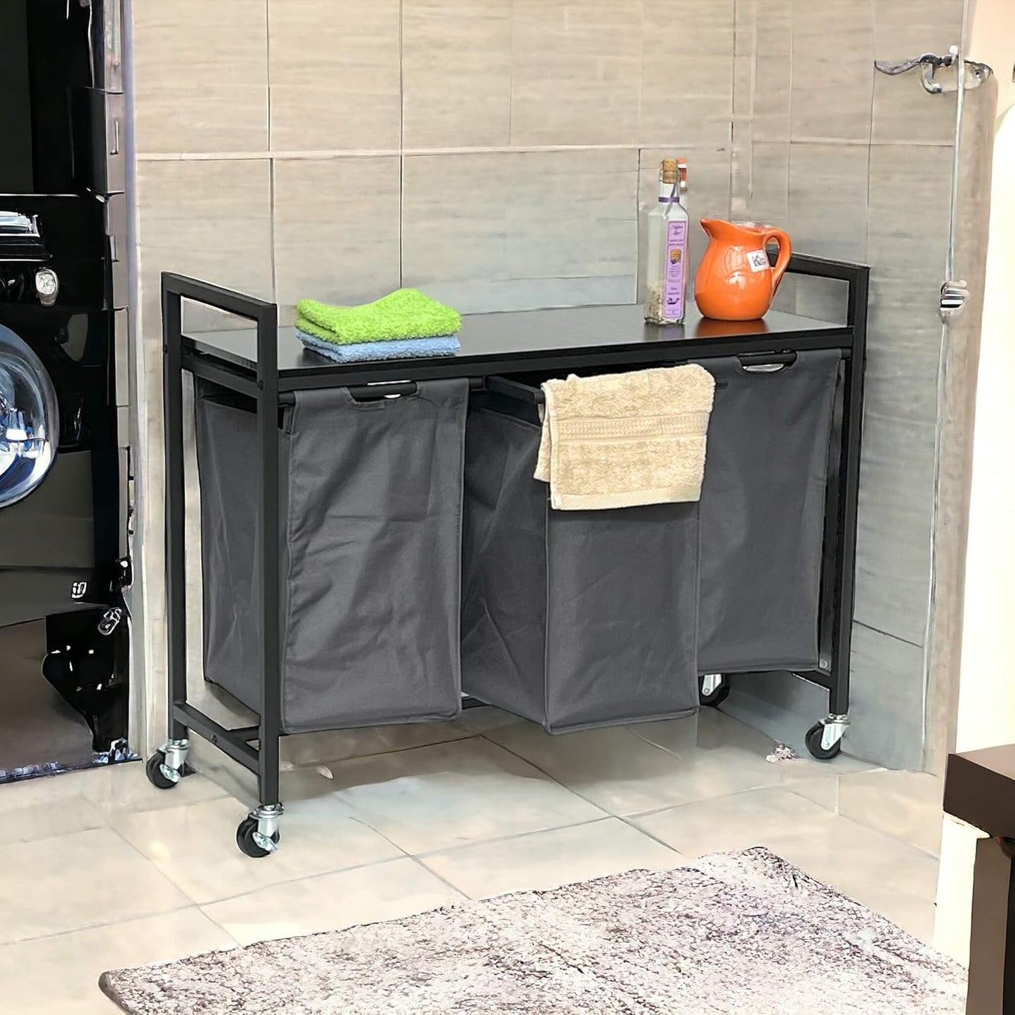 Wäschewagen mit Rollen und Ablage