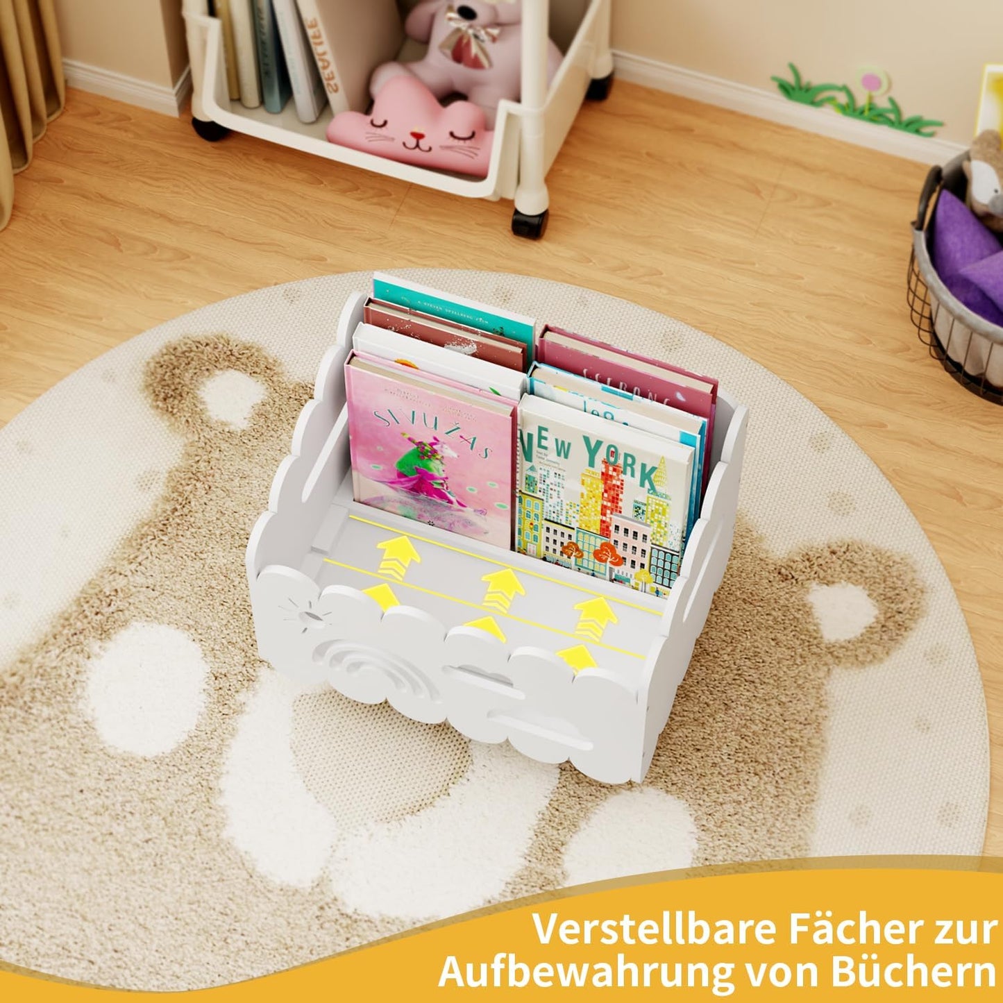 Kinder Bücherregal aus Holz für Leseecke, Weiss - Standard (Stationär)