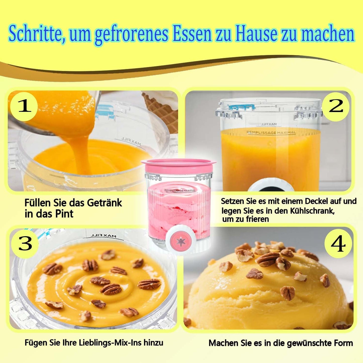 4-teiliges Eisbehälter-Set für Ninja Swirl Creami Serie NC701 & NC700, mit Eislöffel