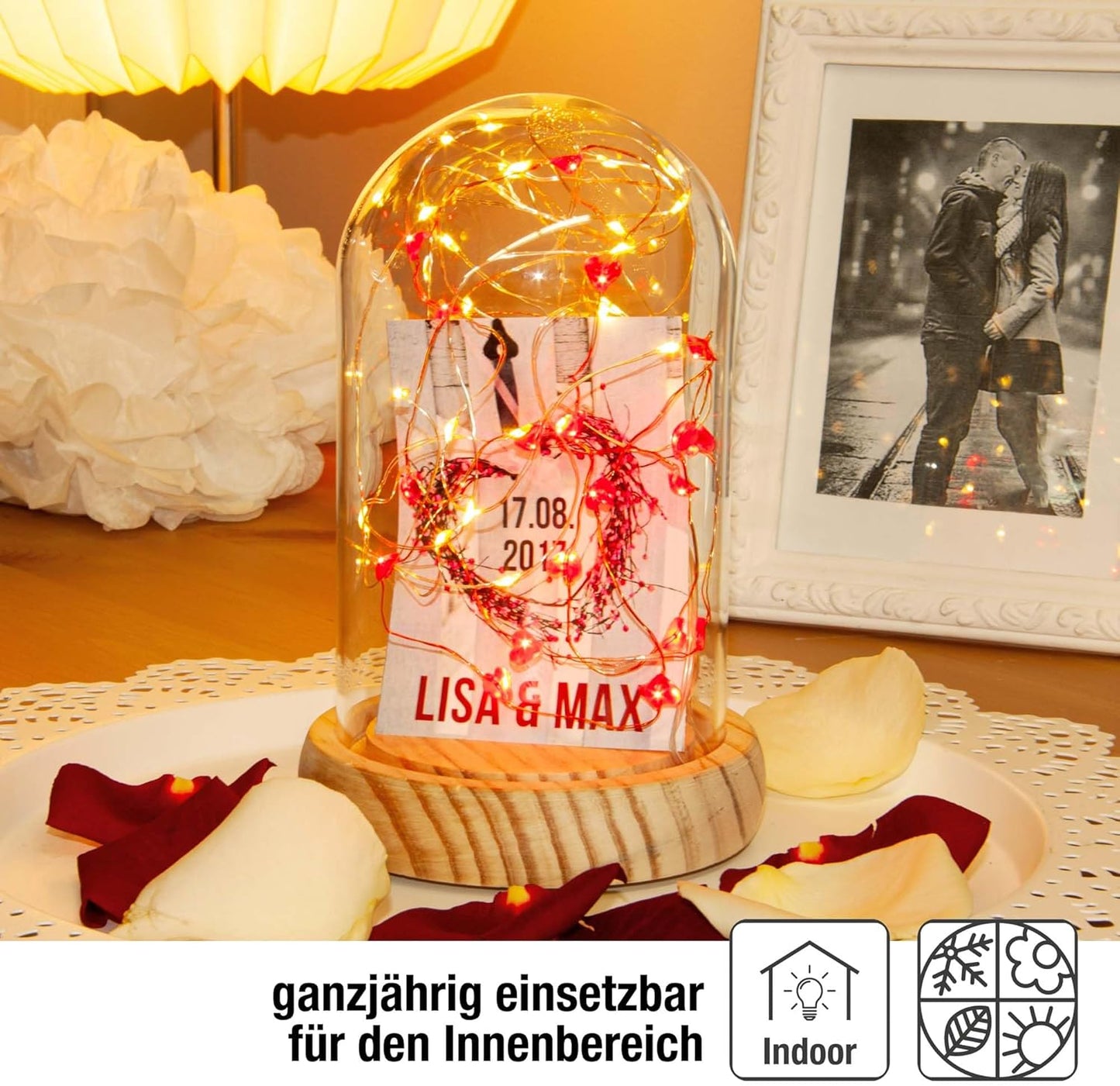DIY Glasglocken-Set mit Herzlichterkette, 50 LEDs, Glasglocke mit Herzlichterkette Set