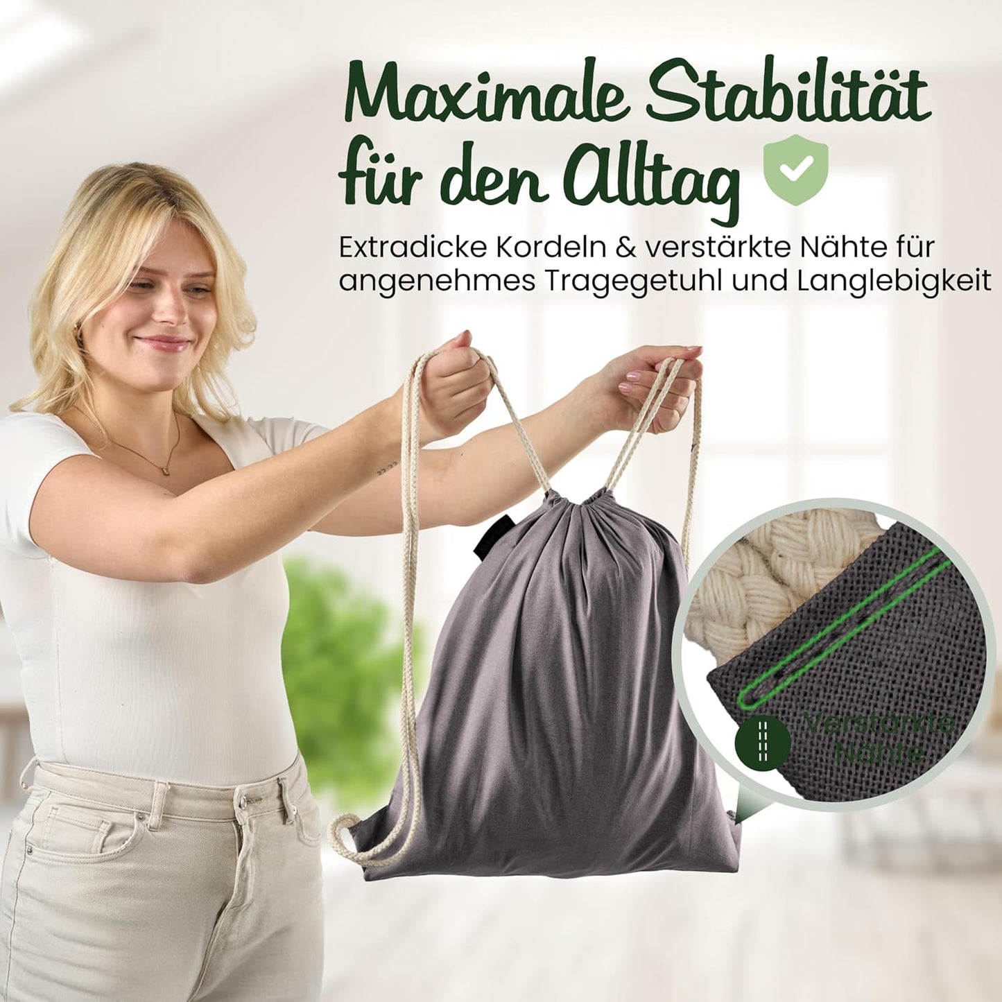 10er-Pack Turnbeutel mit Kordelzug, Anthrazit