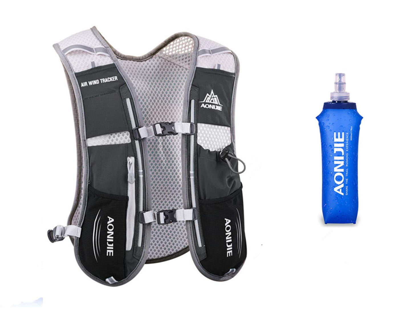 Ultraleichter Trinkrucksack für Marathon, Schwarz mit 500ML Flasche