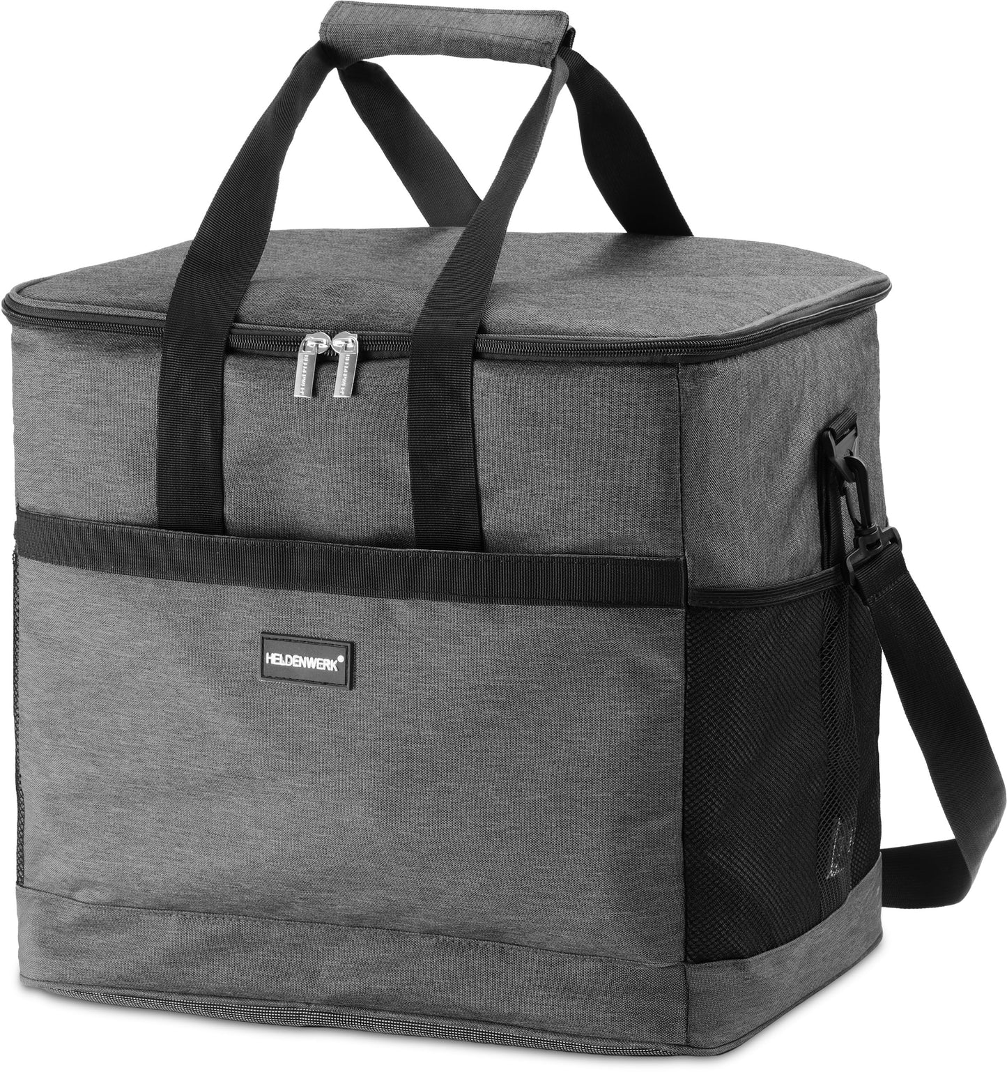 Faltbare Kühltasche mit Flaschenöffner & verstärktem Boden, Dunkelgrau 40L (L40 x B27 x H38 cm)