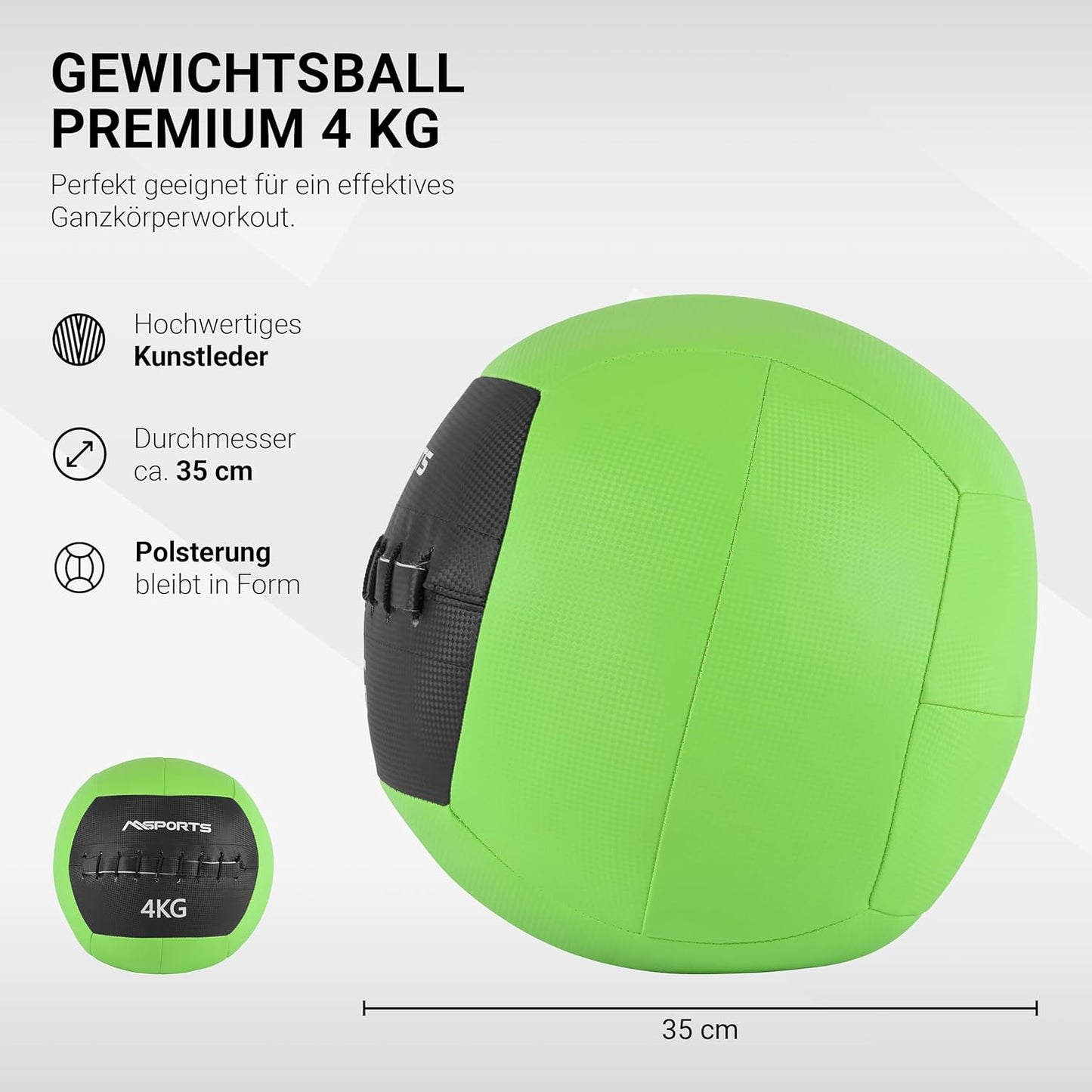 Wall-Ball Medizinball, 4 kg - Grün