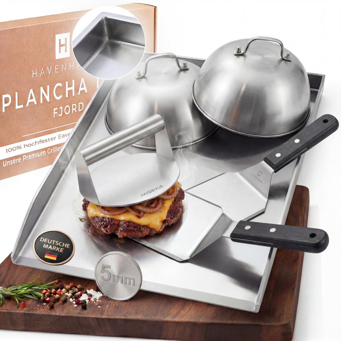 Grillplatte & Smash Burger Set, 5mm: Premium Grillplatte + Smash Burger Set Xxl
