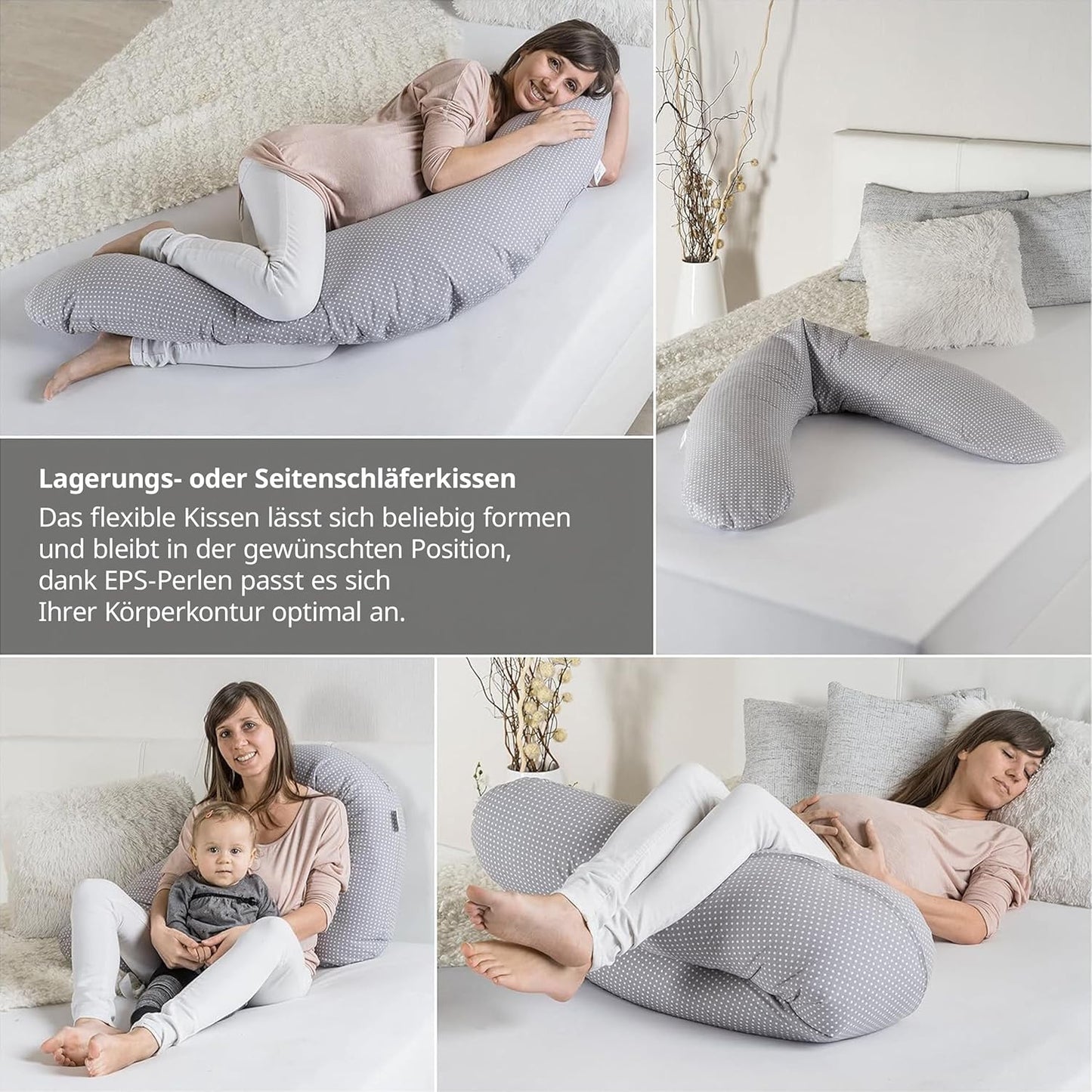 Still- und Schwangerschaftskissen Dodo Pillow, Punkte Grau