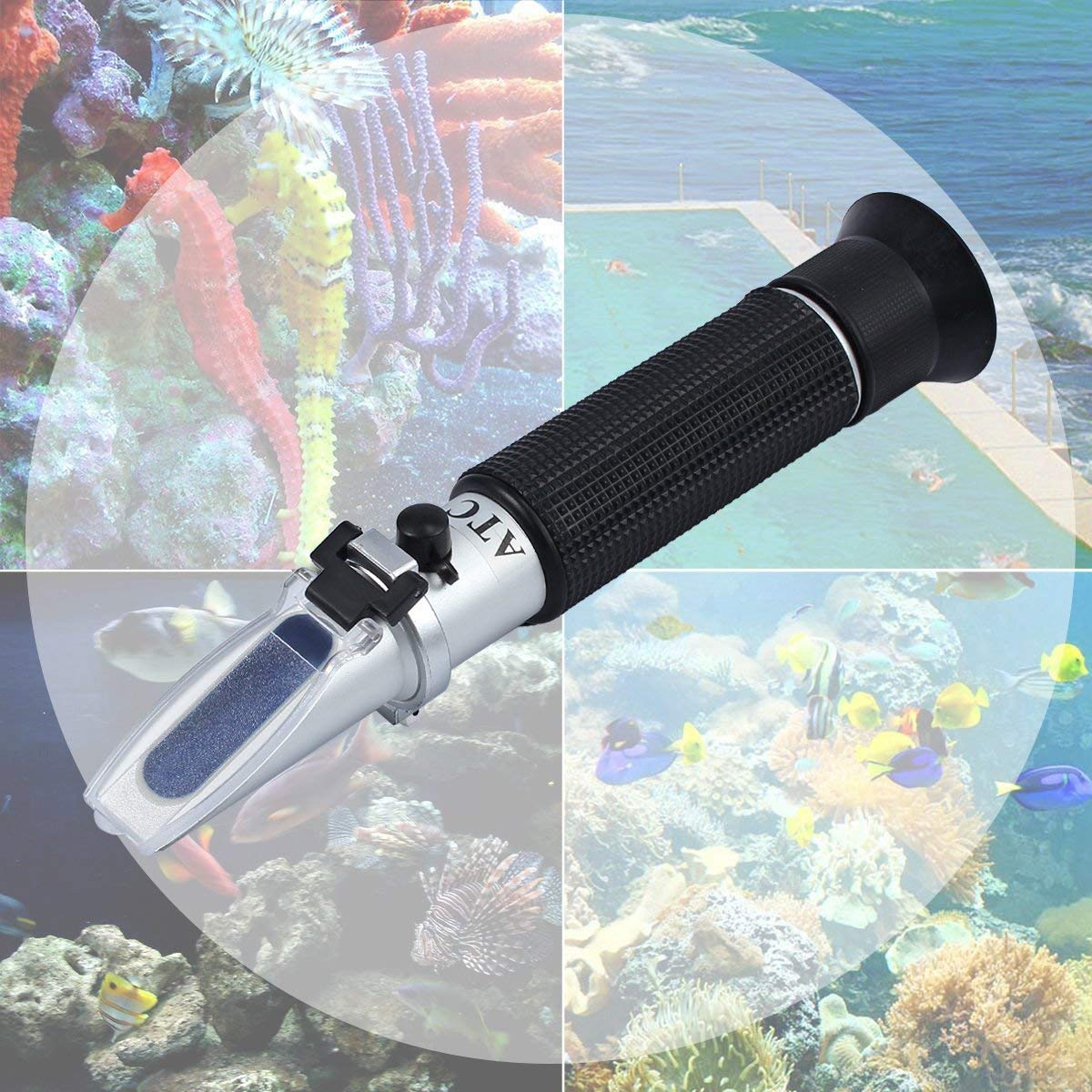 Salzgehalt Refraktometer mit ATC für Aquarien, Schwarz