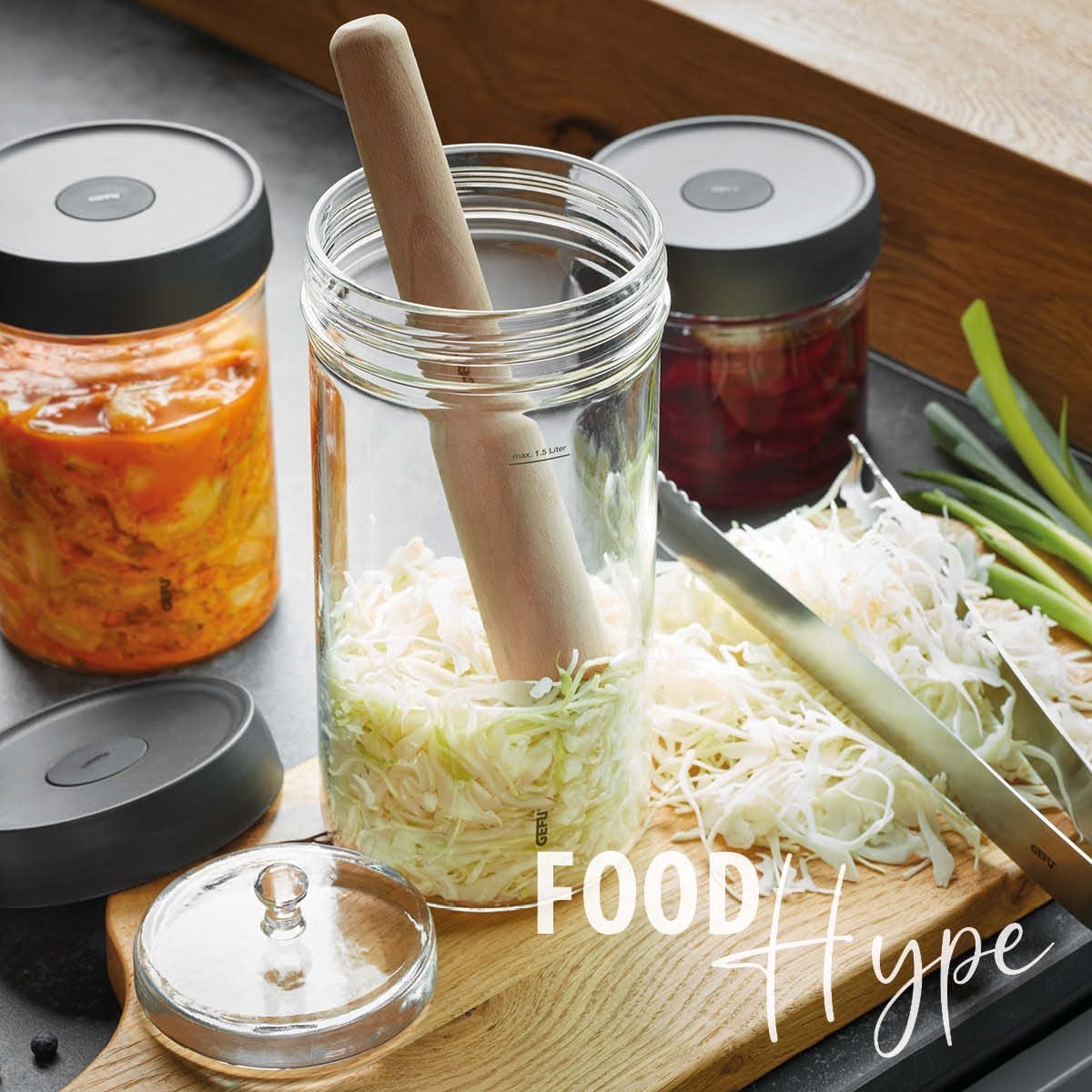 4-teiliges Fermentierset Nativo, 1 Liter (mit Stößel und Zange)