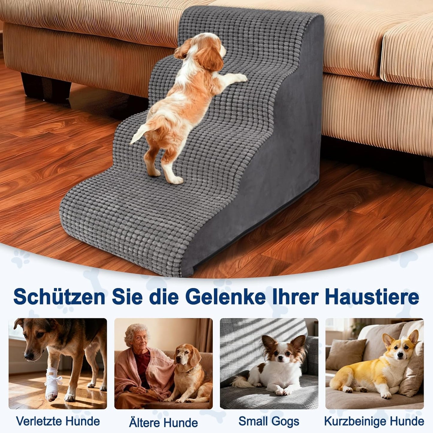 Haustiertreppe, 4 Stufen Grau Hundetreppe