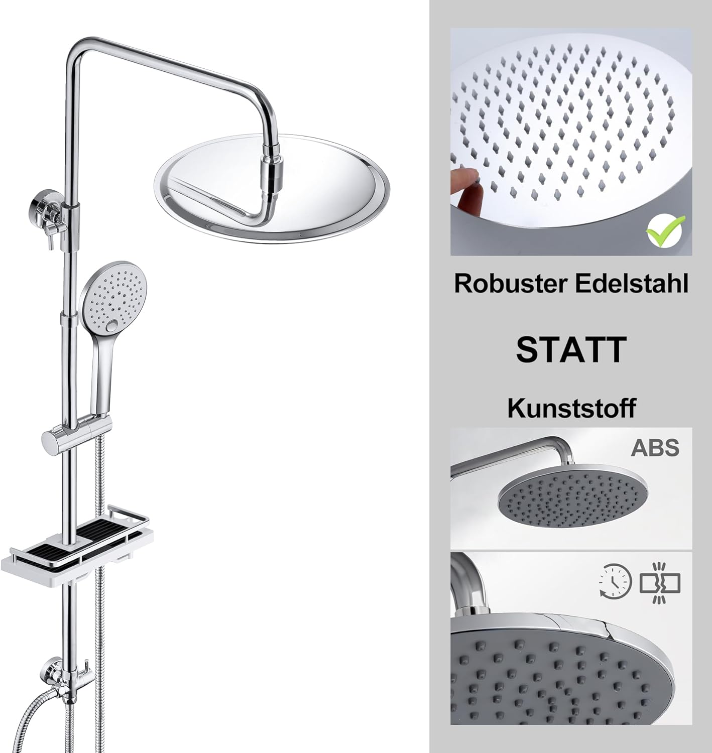 D20 Regendusche Duschsystem mit Ablage, D20 mit Ablage CP Chrom