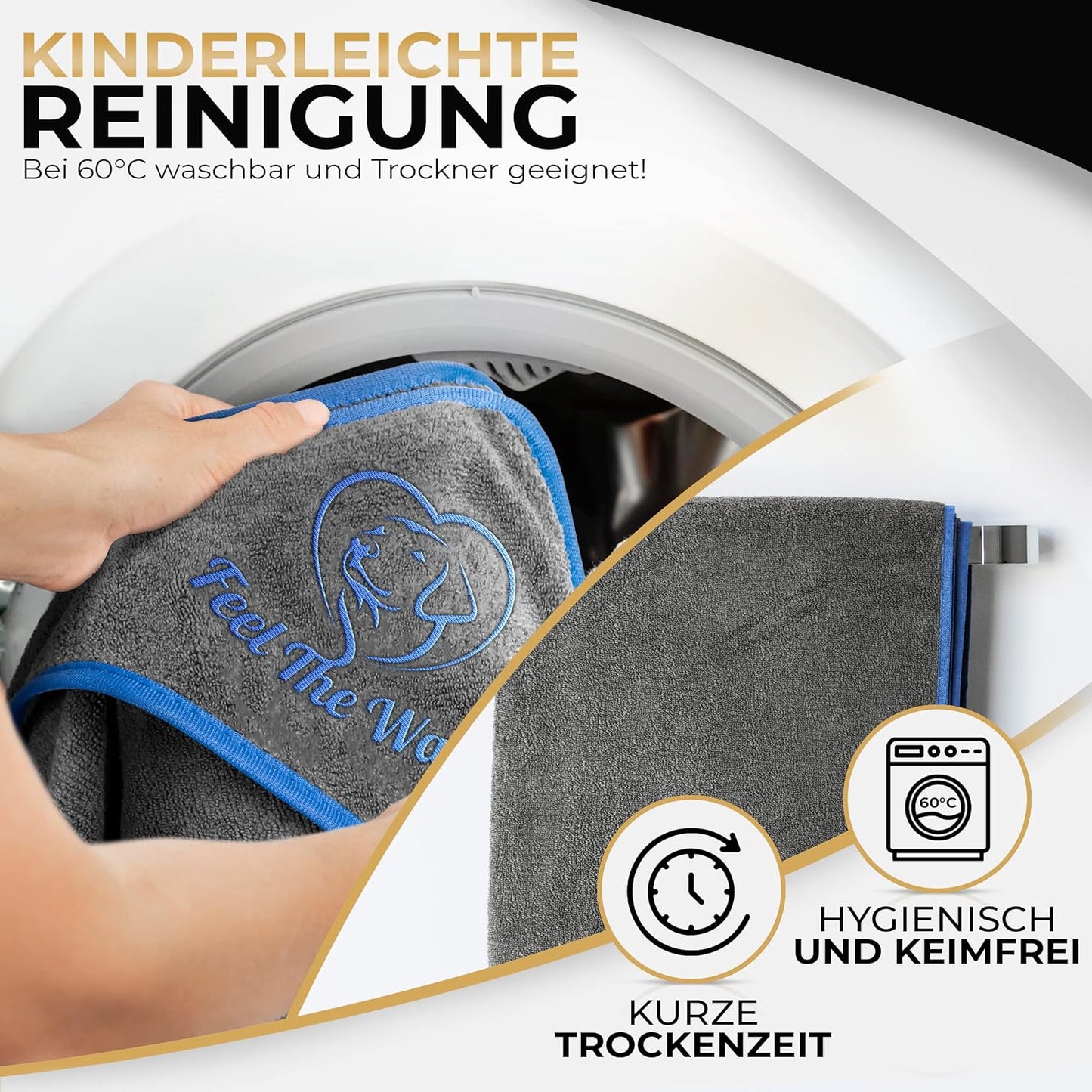 Hundehandtuch, 2er Pack / Grau / Blau
