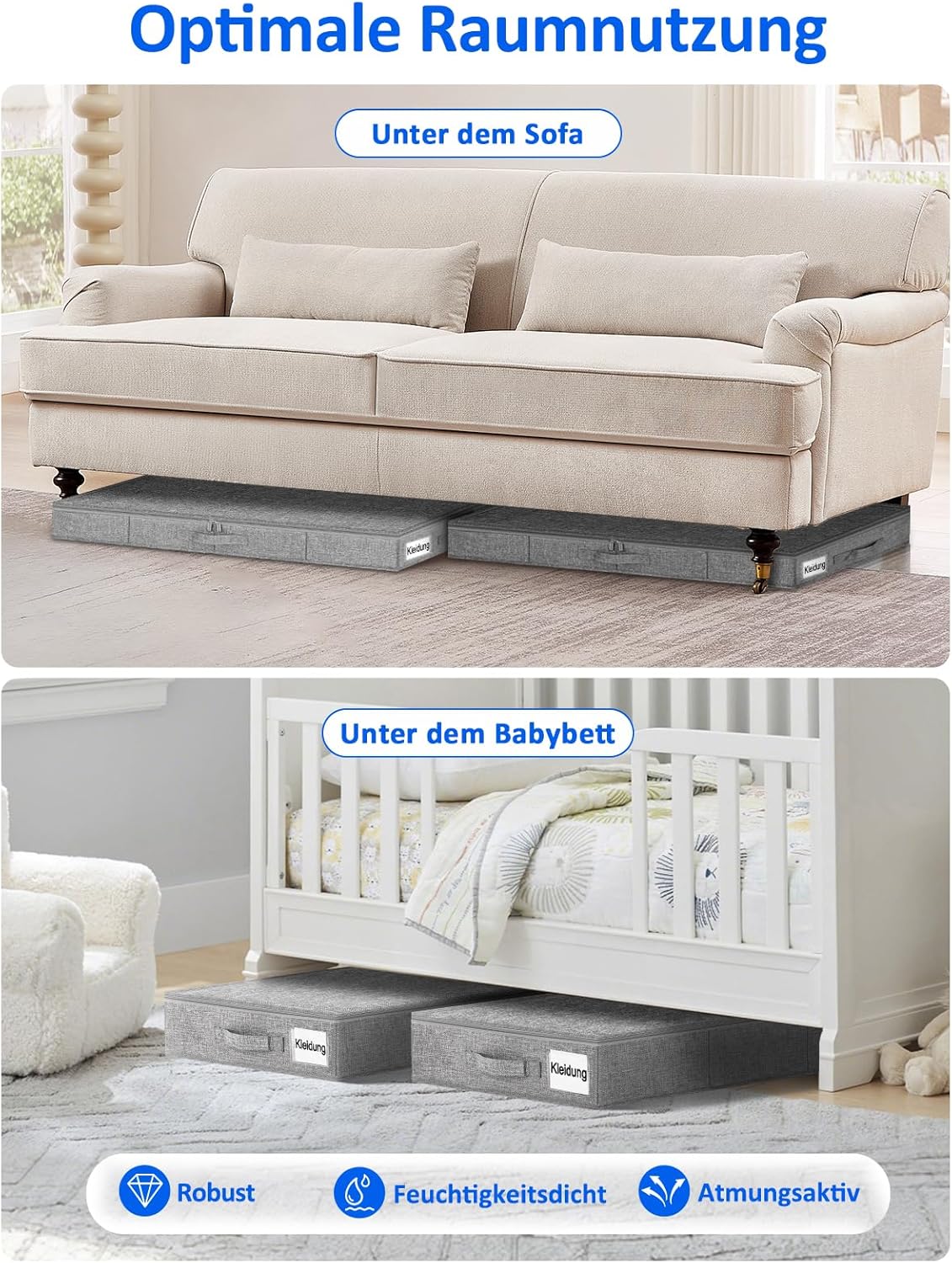2-teiliges Unterbett-Aufbewahrungsboxen-Set, 2pcs mit Pp-kunststoffplatten